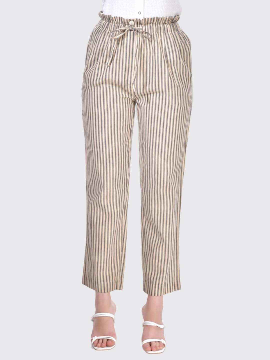 beatnik women striped high-rise cotton trousers