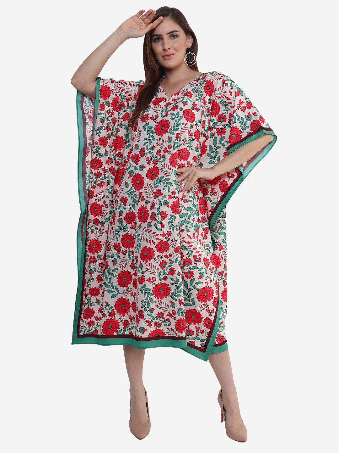 beau design red printed kaftan nightdress