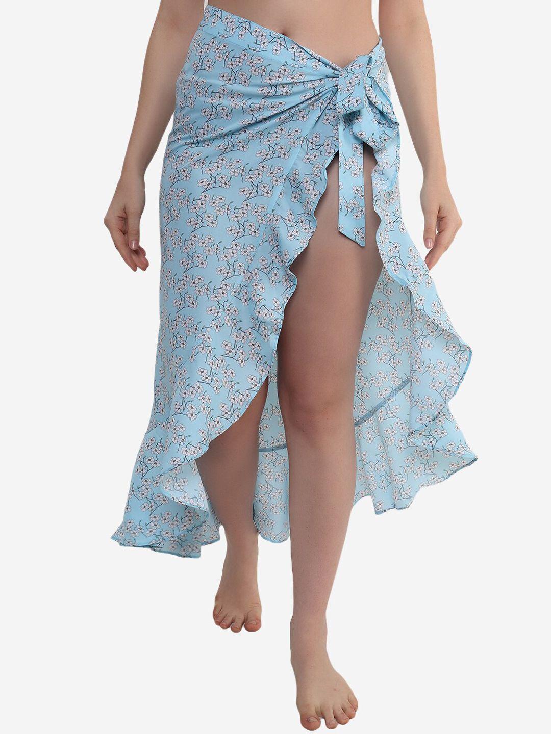 beau design women blue & white printed cover up skirt sarong
