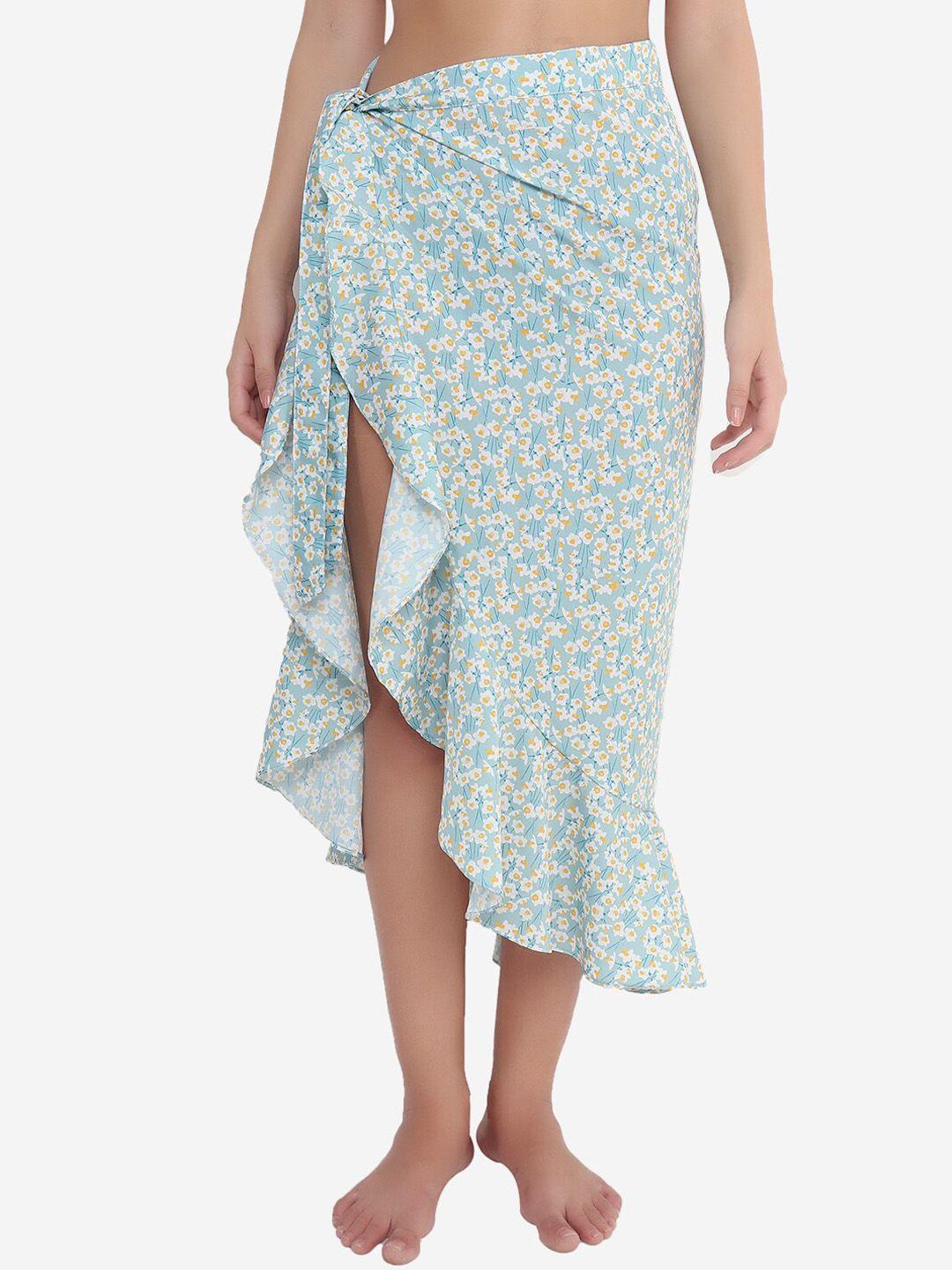 beau design women blue printed cover-up skirt