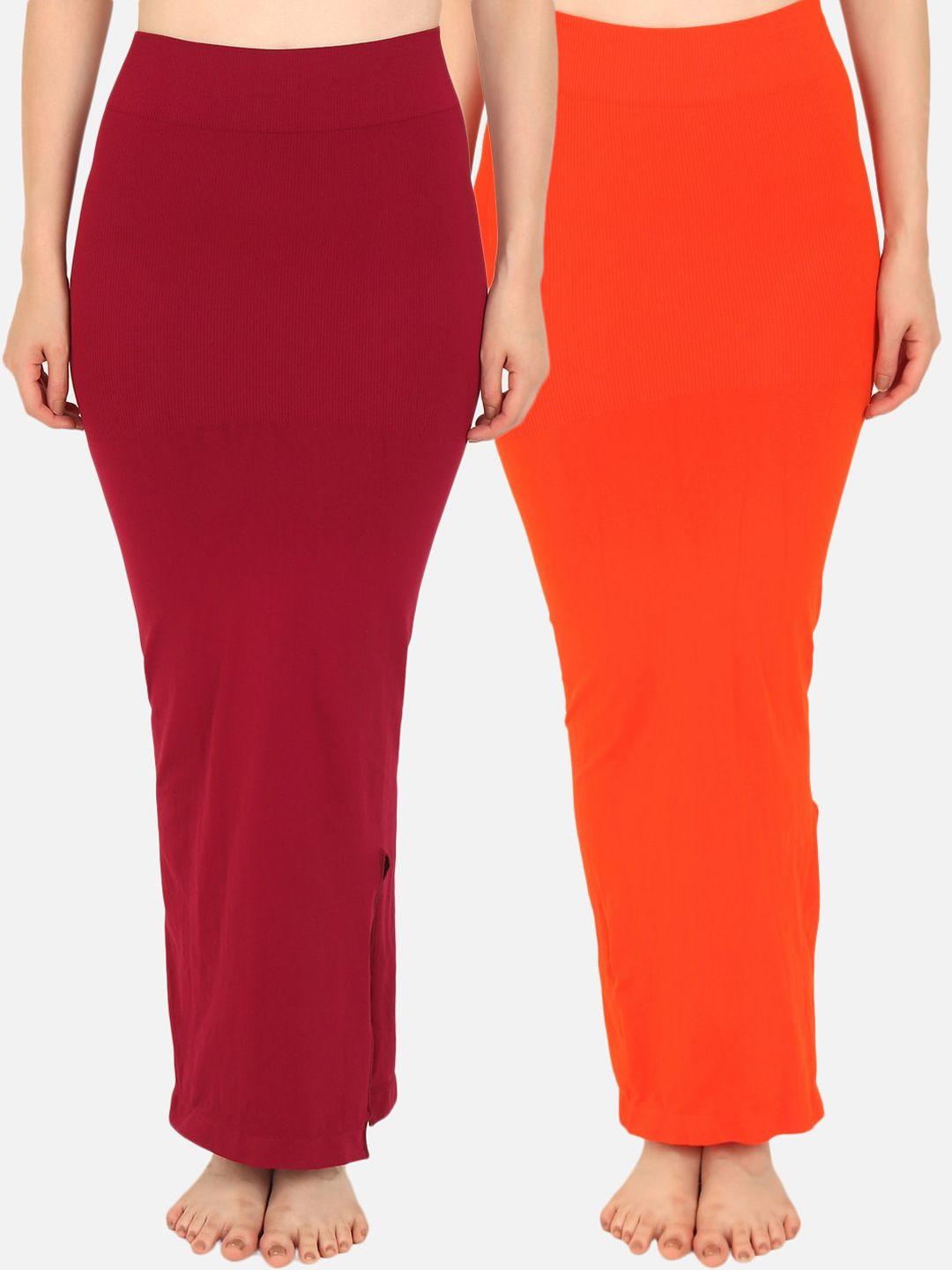 beau design women pack of 2 maroon & orange solid saree shapewears