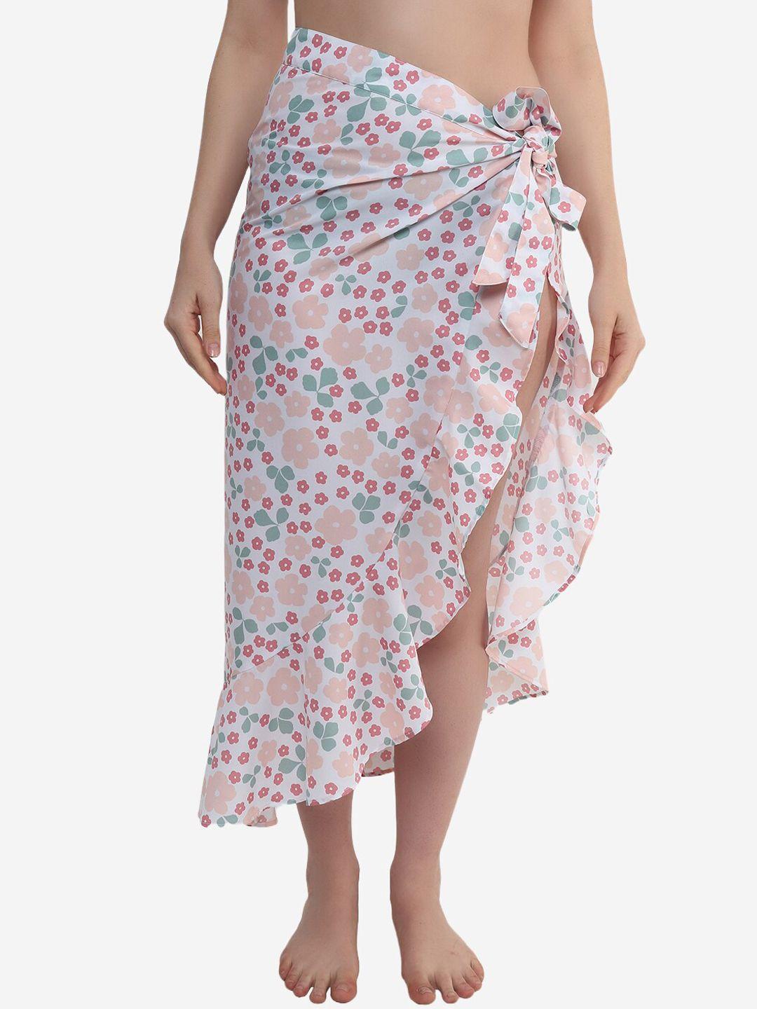 beau design women pink printed swim cover up skirt