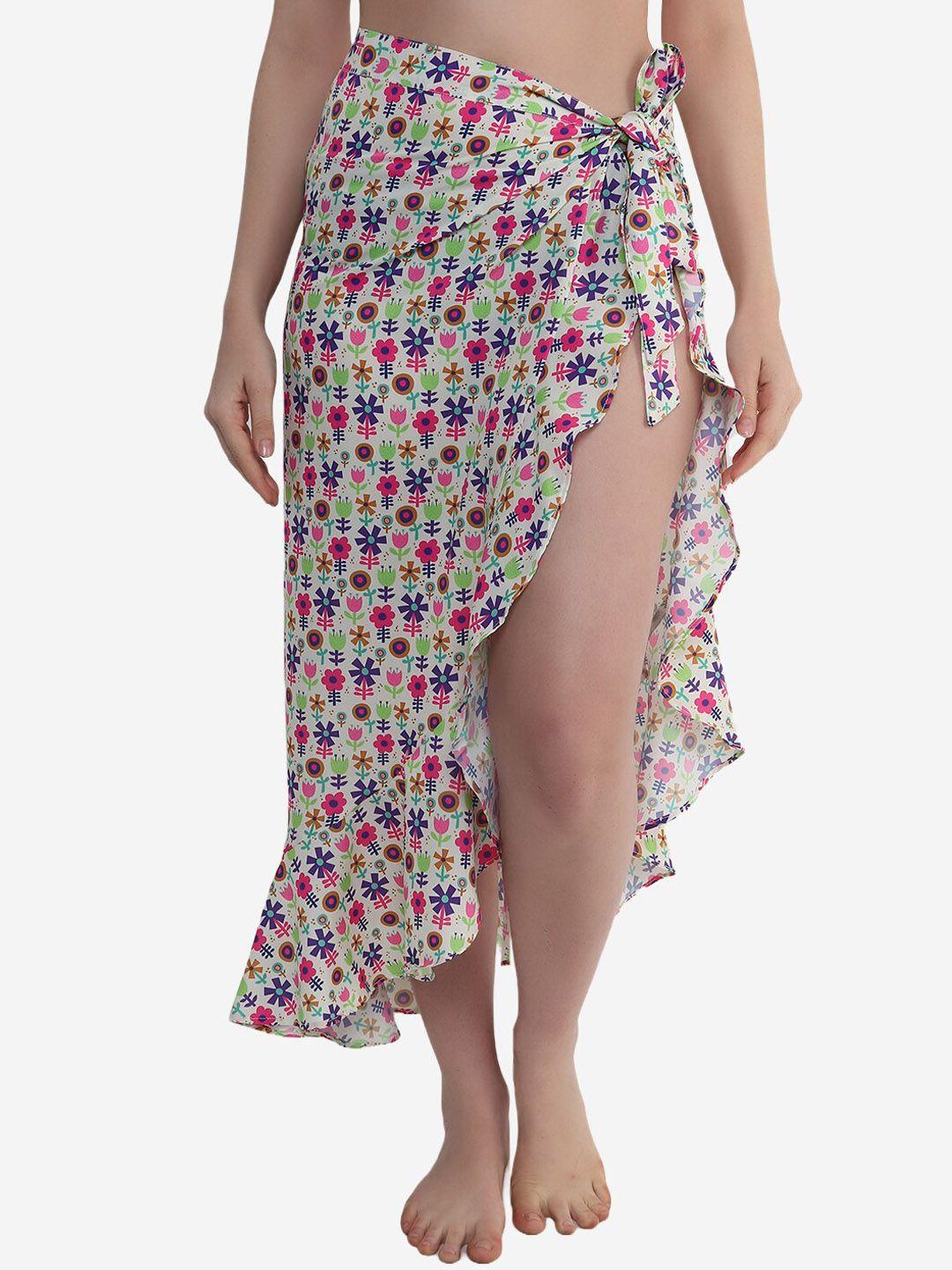 beau design women white printed wrap-around sarong