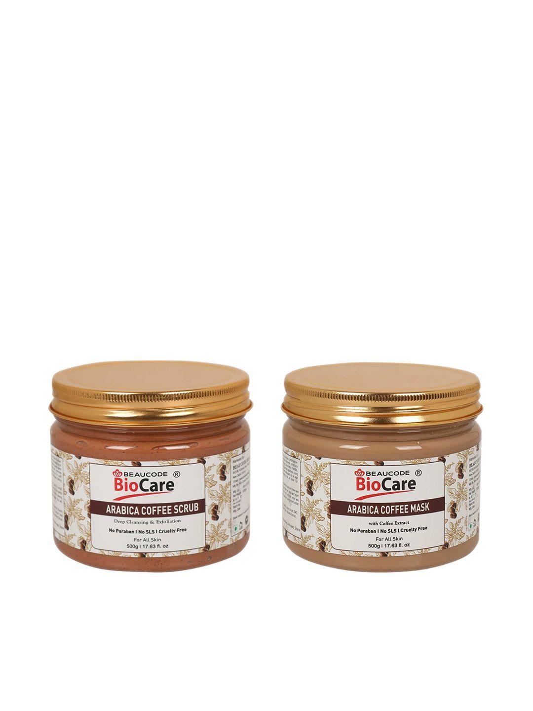 beaucode biocare  pack of 2 arabica coffee face and body mask and scrub 500g