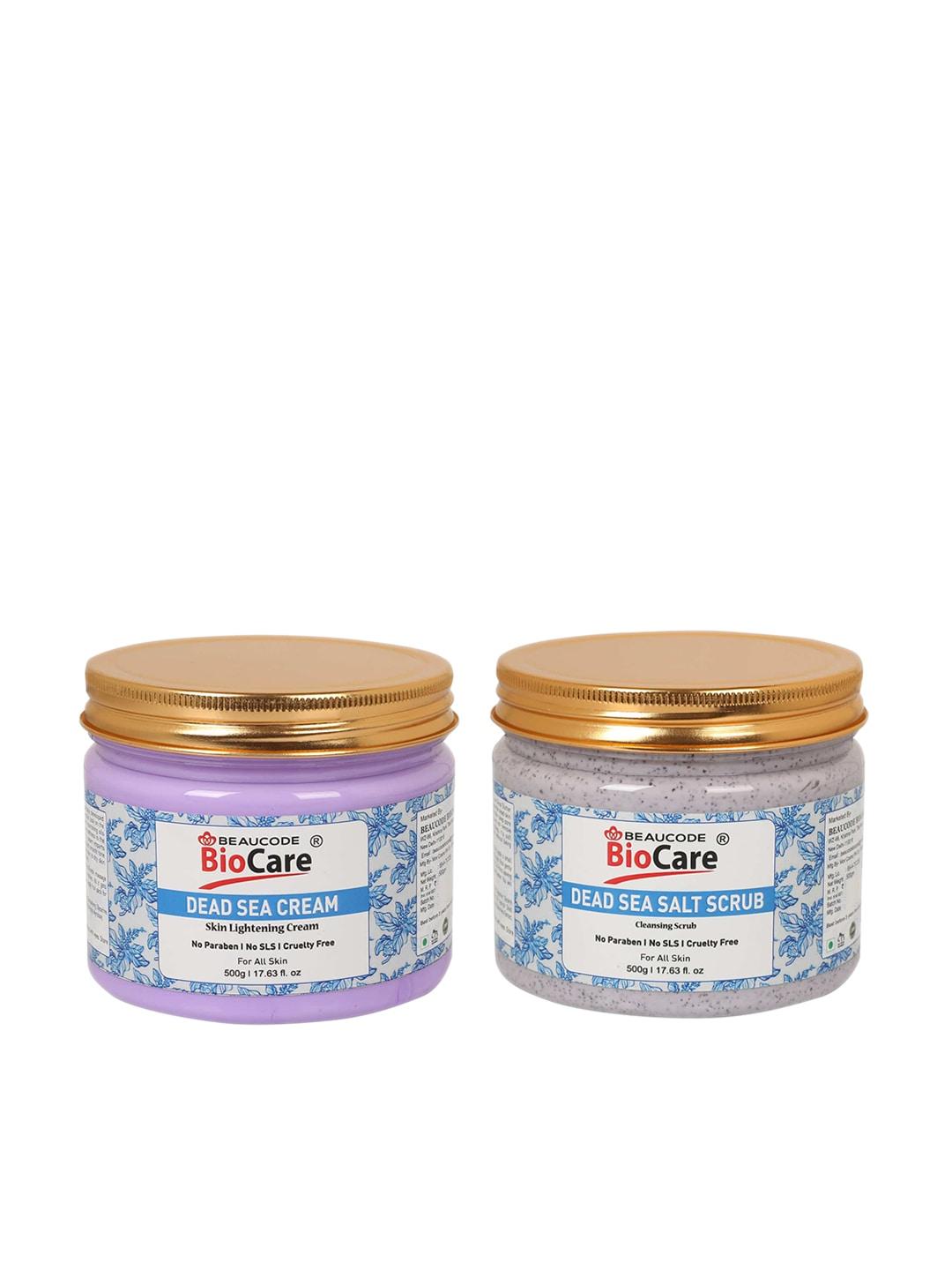 beaucode biocare adults cream, blue pack of 2 dead sea face and body scrub and cream 500g