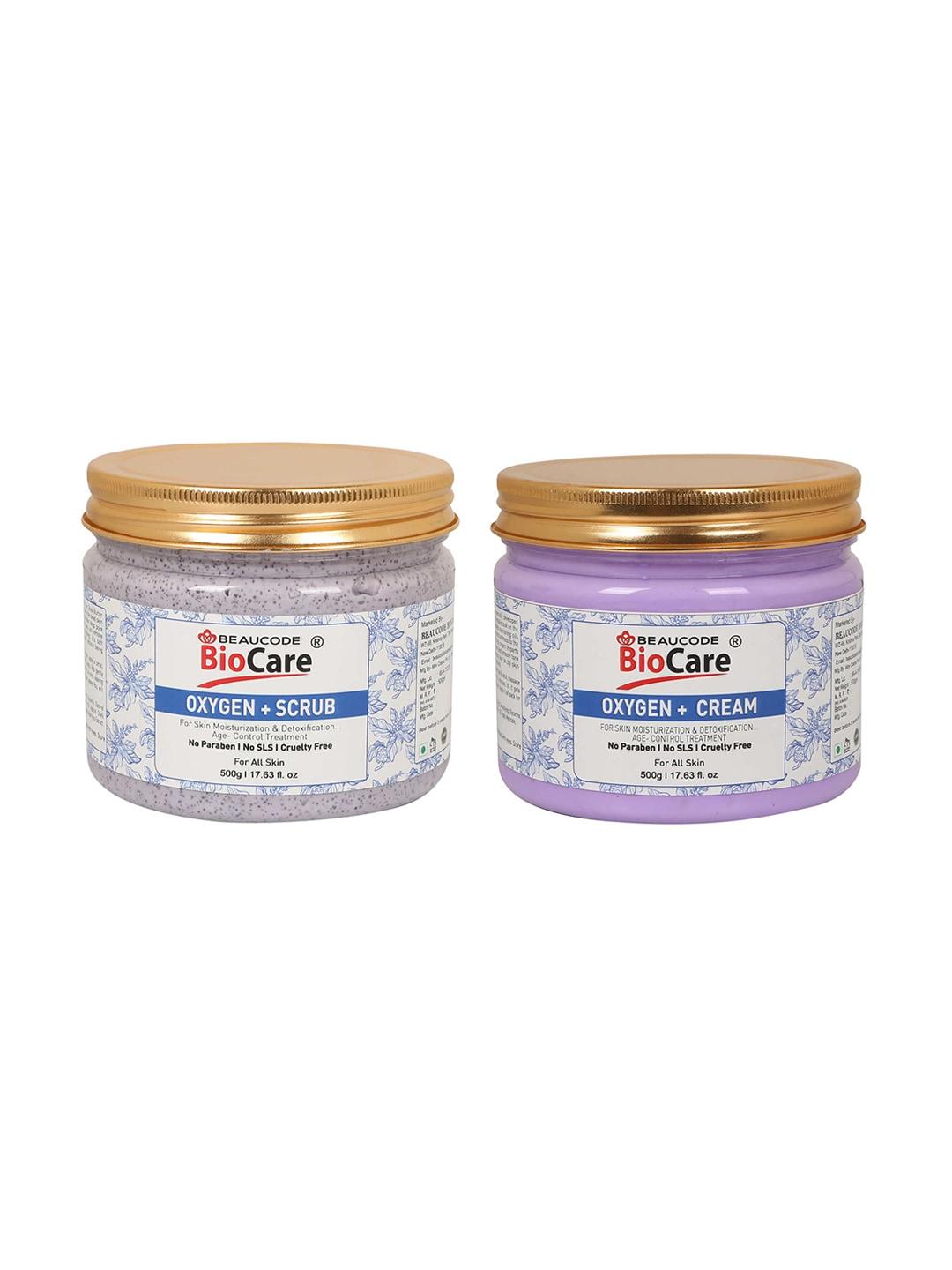 beaucode biocare blue set of oxygen+ scrub & cream - 500 g each