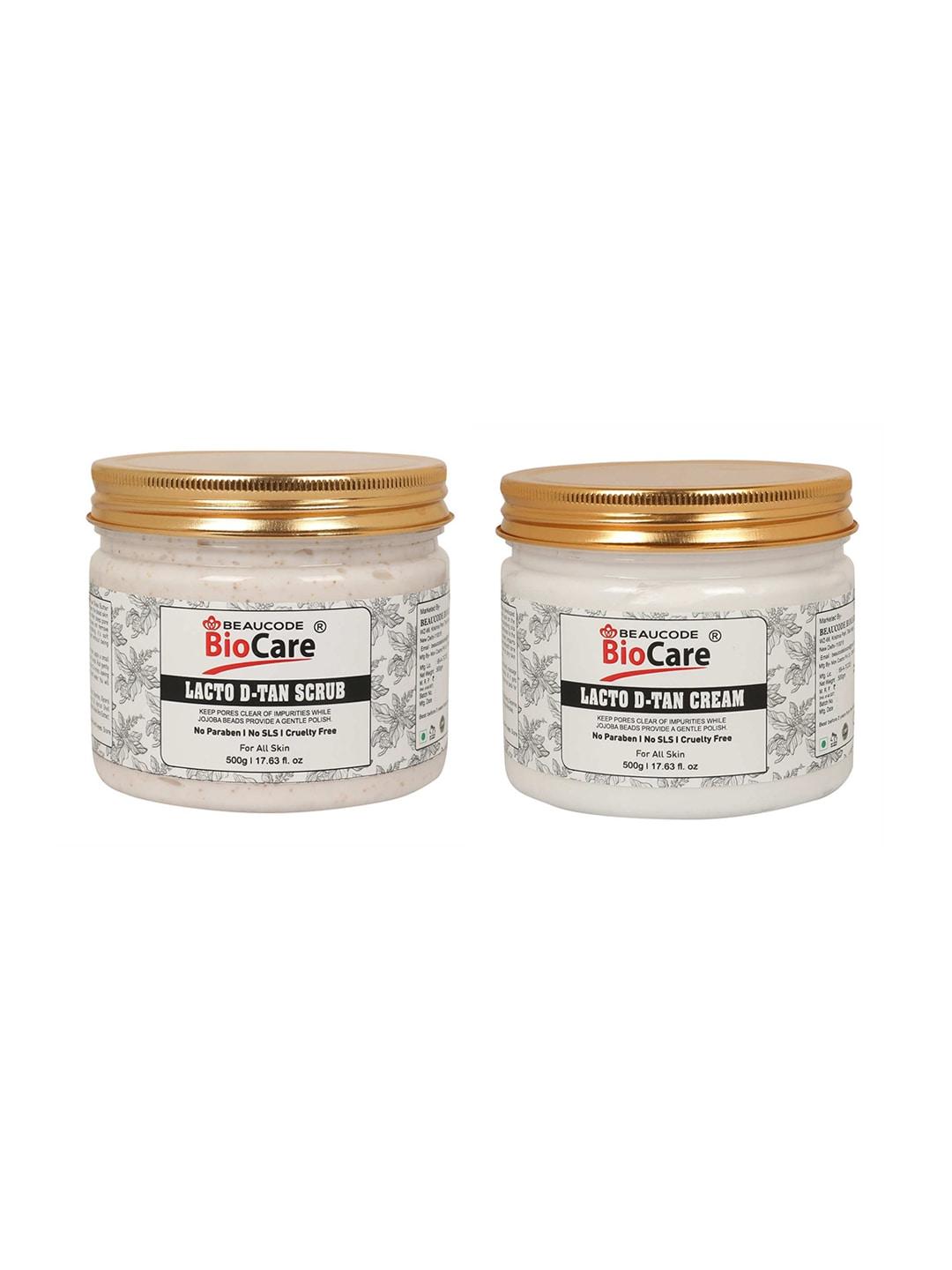 beaucode biocare set of 2  lacto d-tan face and body cream and scrub 1kg