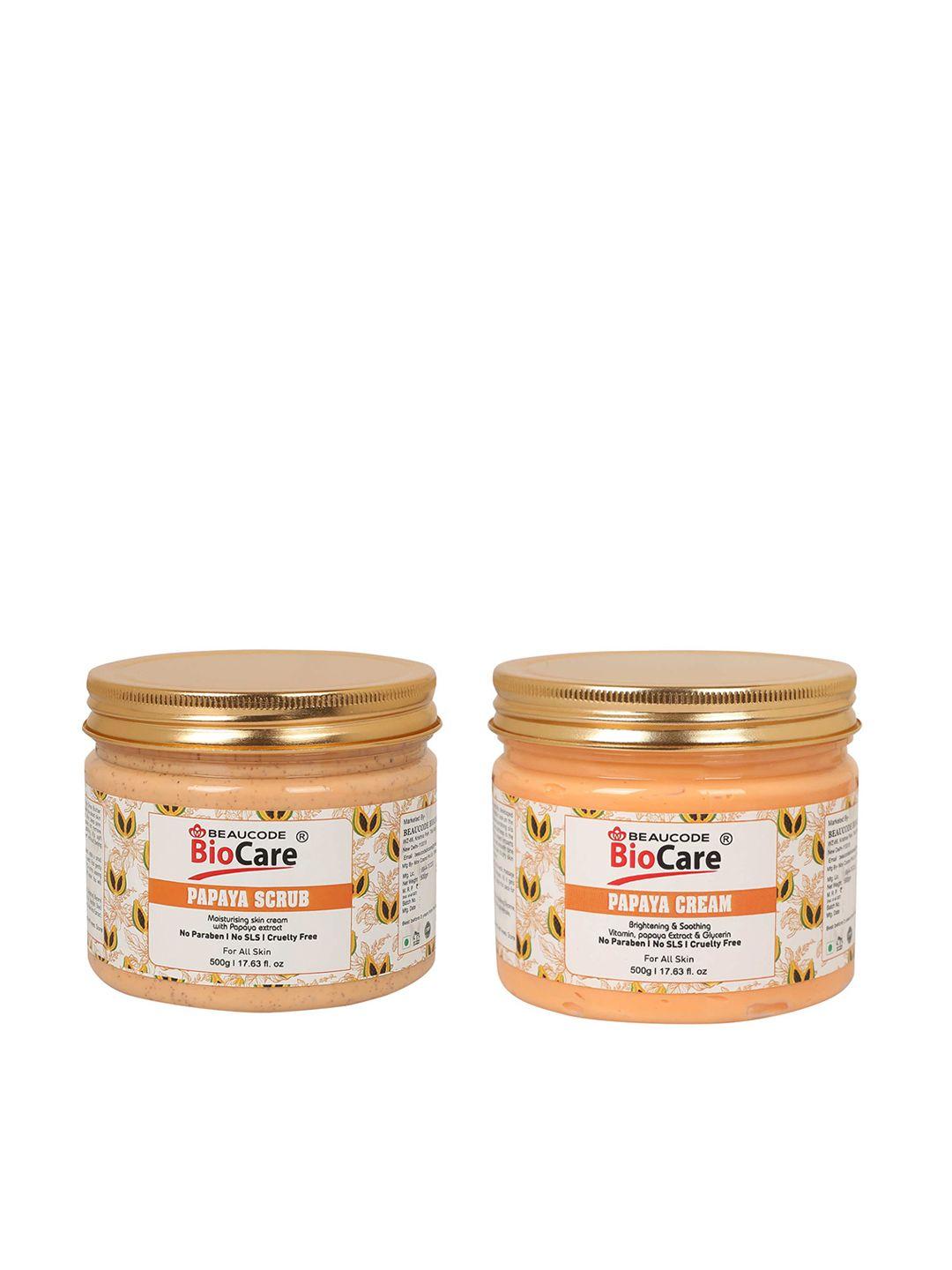 beaucode biocare set of 2 papaya face and body scrub and cream