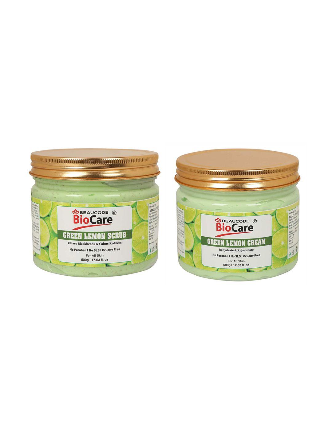 beaucode biocare unisex set of 2 green lemon face & body cream & scrub 500ml