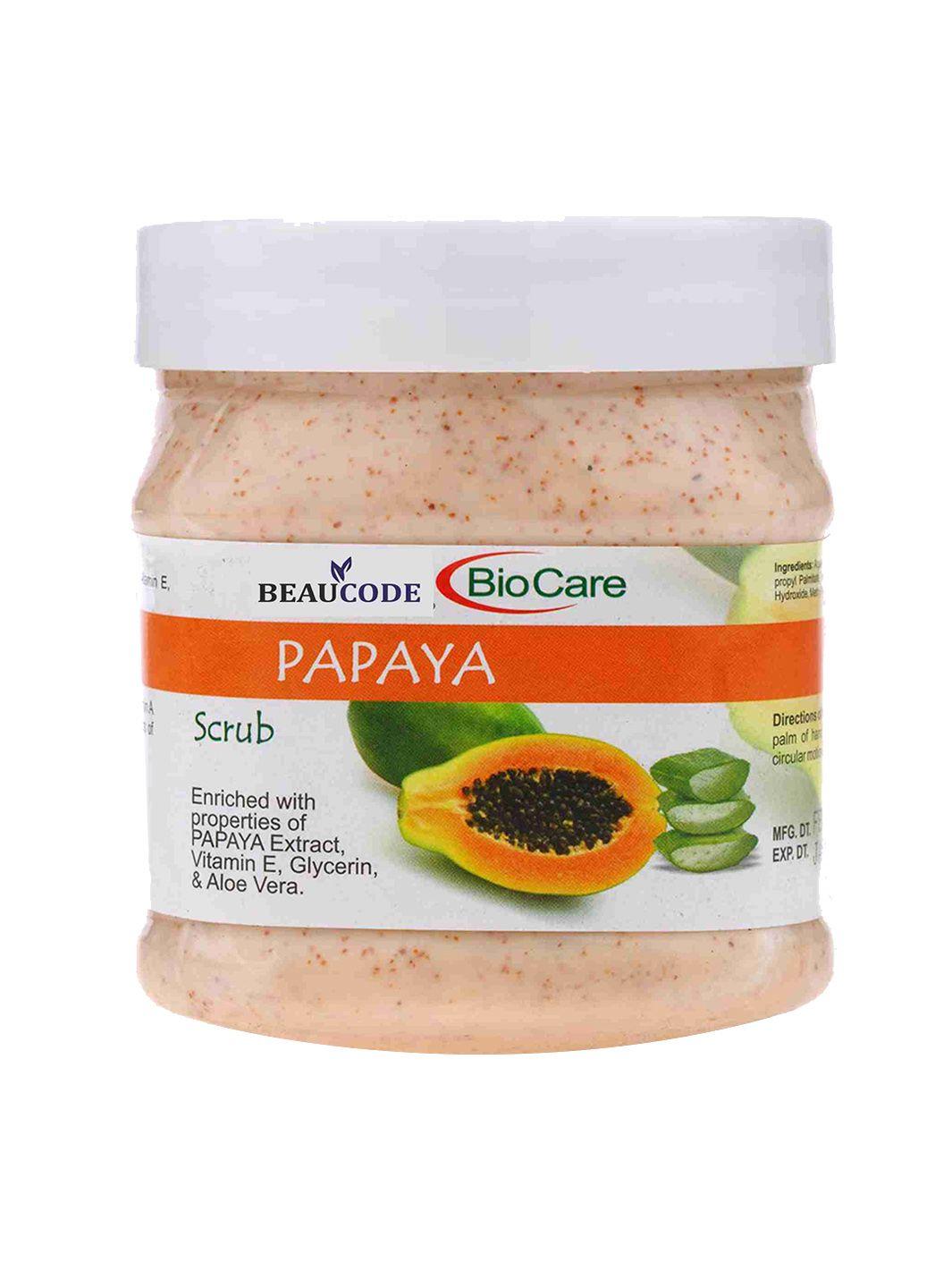 beaucode biocare papaya face scrub with vitamin e & aloe vera for all skin types - 250ml