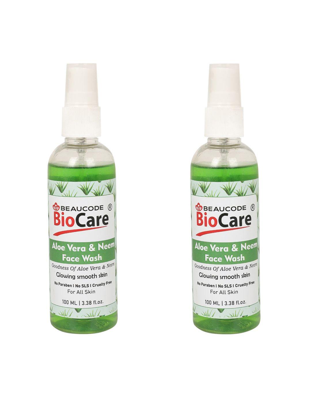 beaucode biocare set of 2 aloe vera & neem face wash - 100ml each
