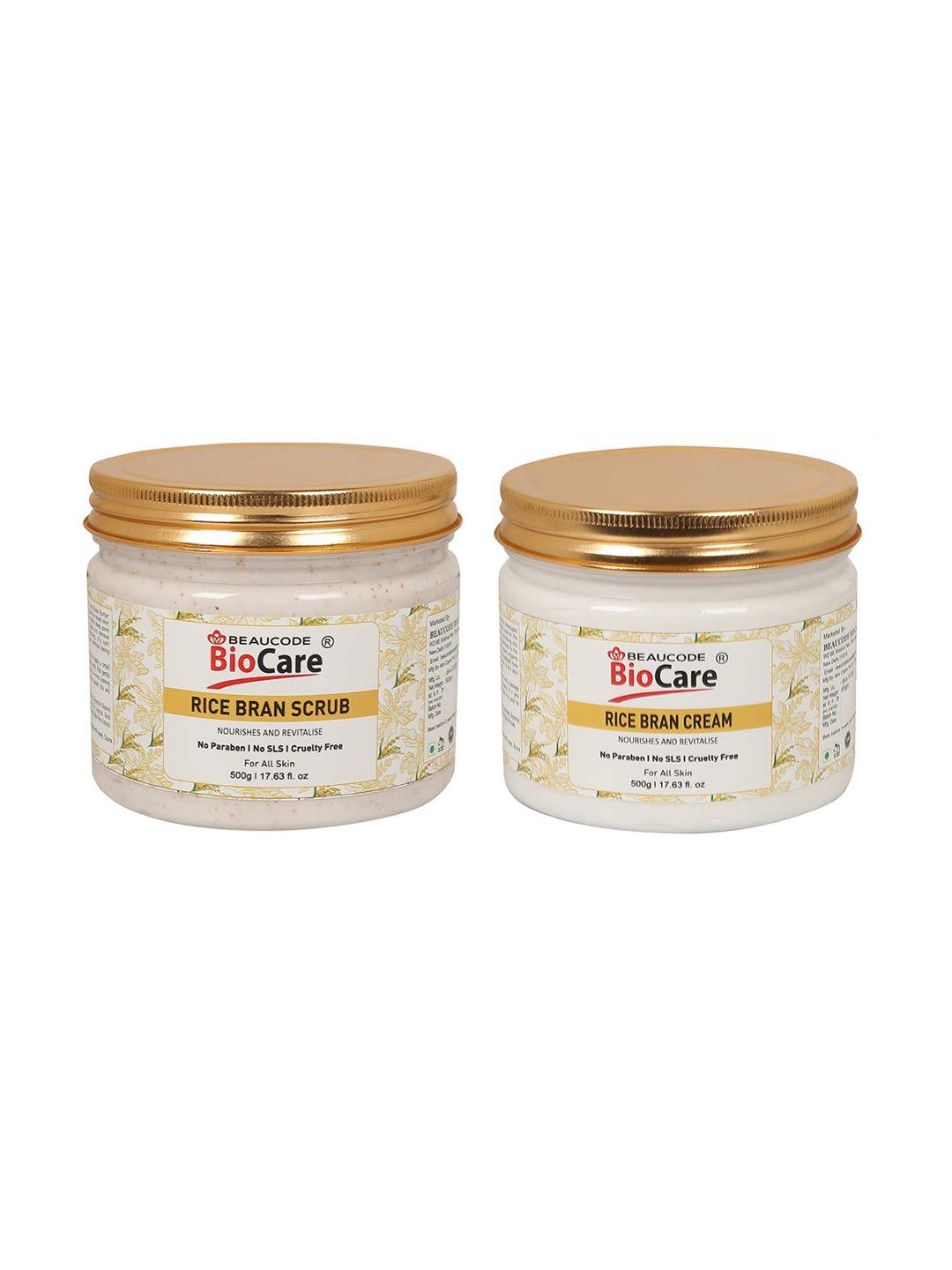 beaucode biocare set of 2 rice bran scrub & face cream - 500 g each