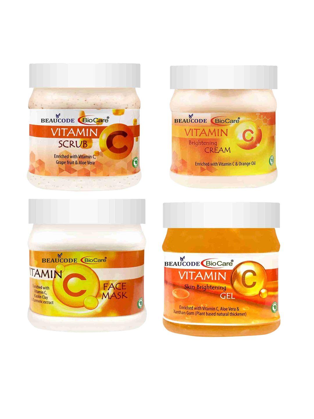 beaucode biocare set of 4 vitamin c facial kit cream-mask-gel-scrub