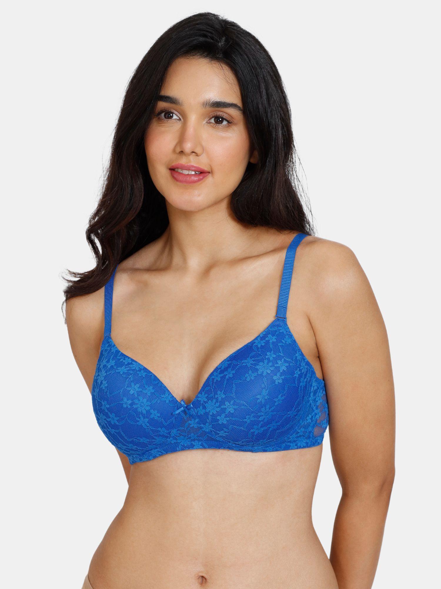 beautiful basics padded non wired 3-4th coverage lace bra - lapis blue