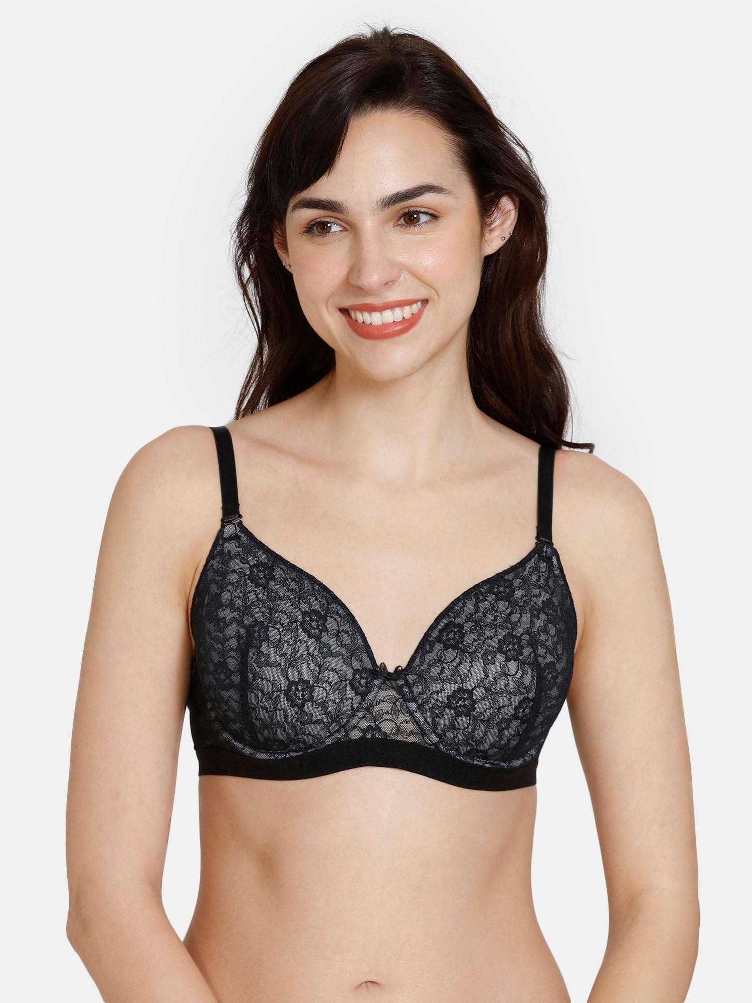 beautiful basics padded wired 3-4th coverage lace bra - black