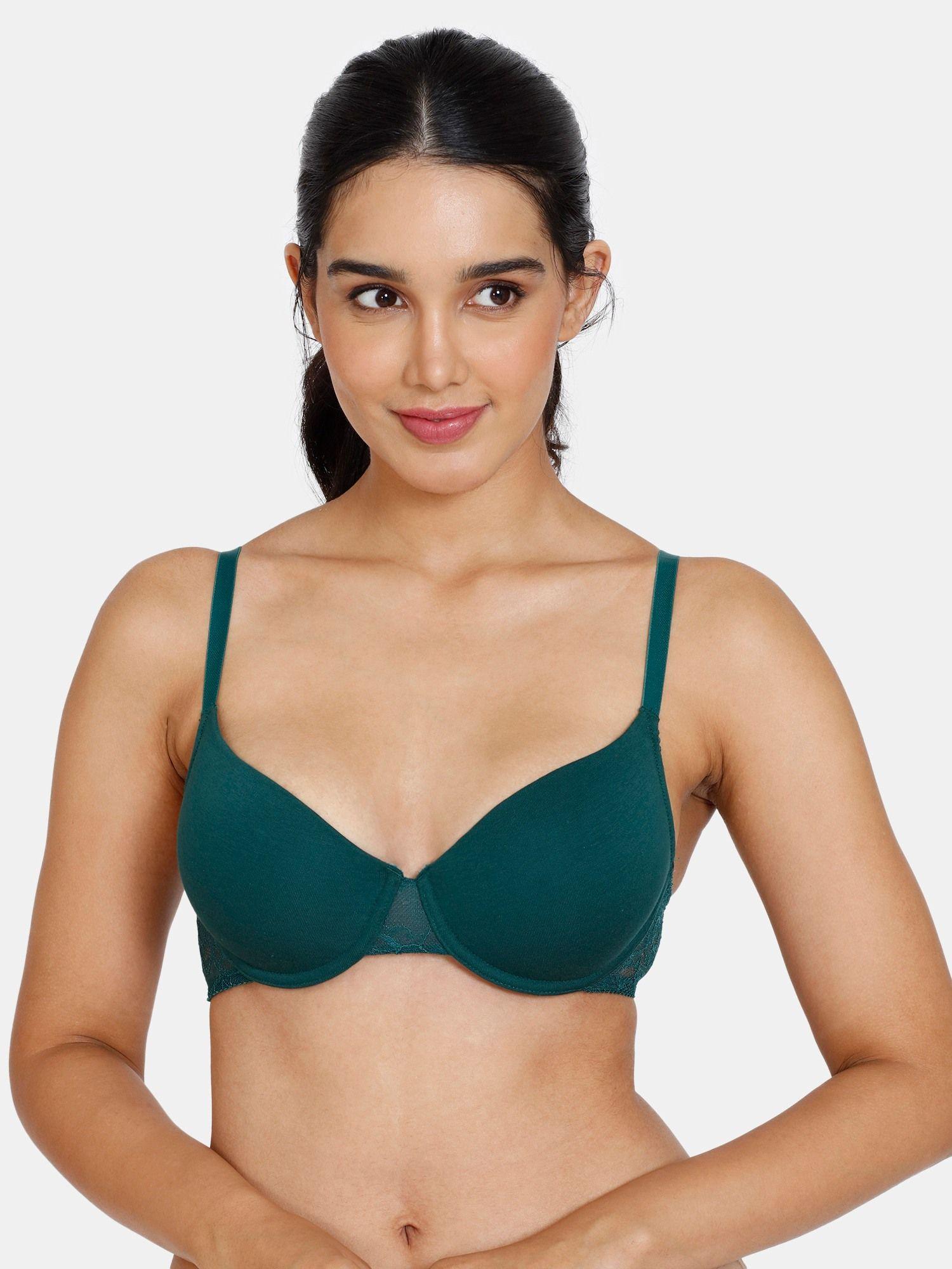 beautiful basics padded wired medium coverage t-shirt bra - botanical garden - green