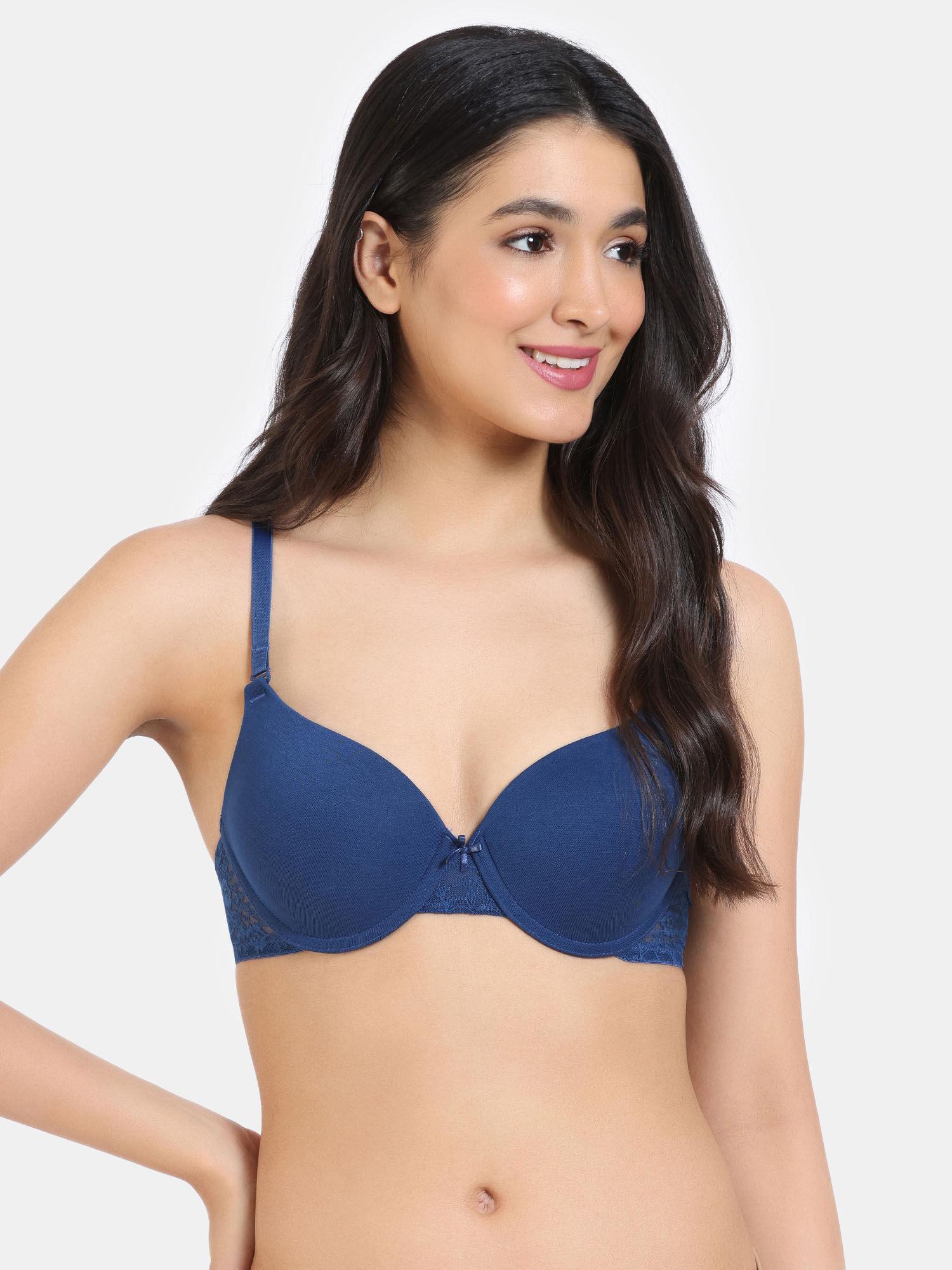 beautiful basics push-up wired medium coverage bra - navy peony