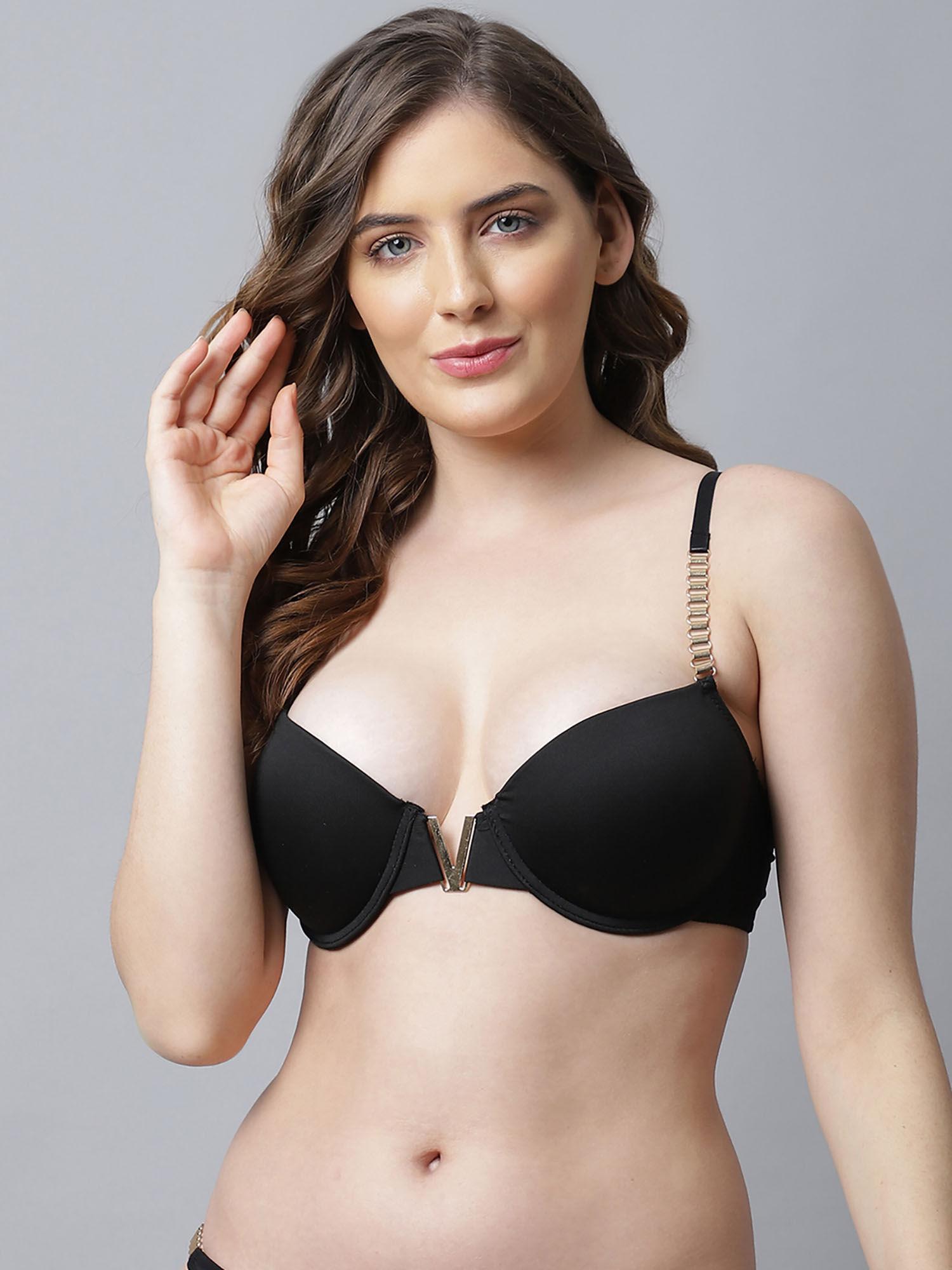 beautiful chain strap plunge bra for young women - black