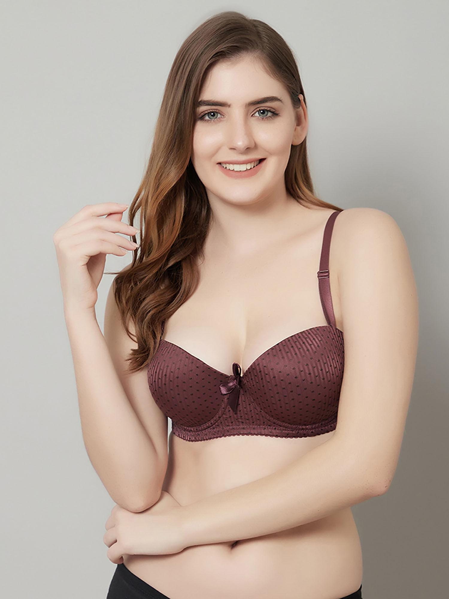 beautiful polka print lighty padded t-shirt bra - brown