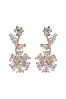 beautiful rose gold plated flower earrings with american diamond