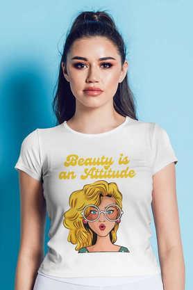 beauty is an attitude round neck womens t-shirt - white