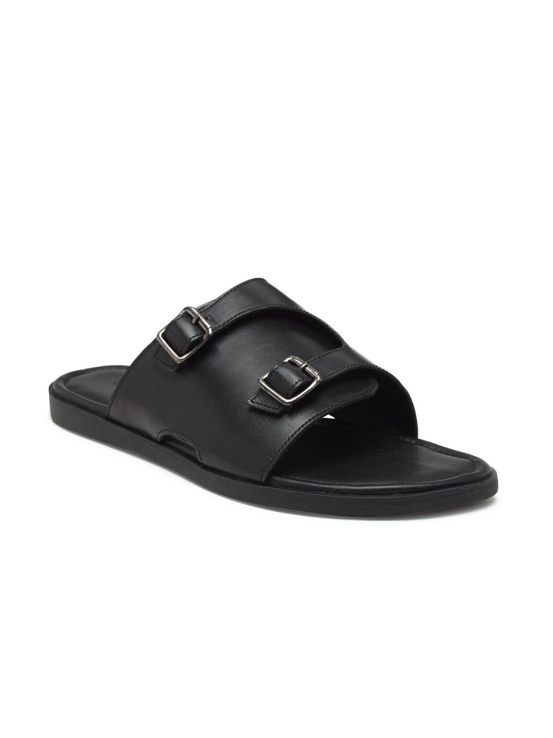 beaver men open toe leather comfort sandals with buckle detail