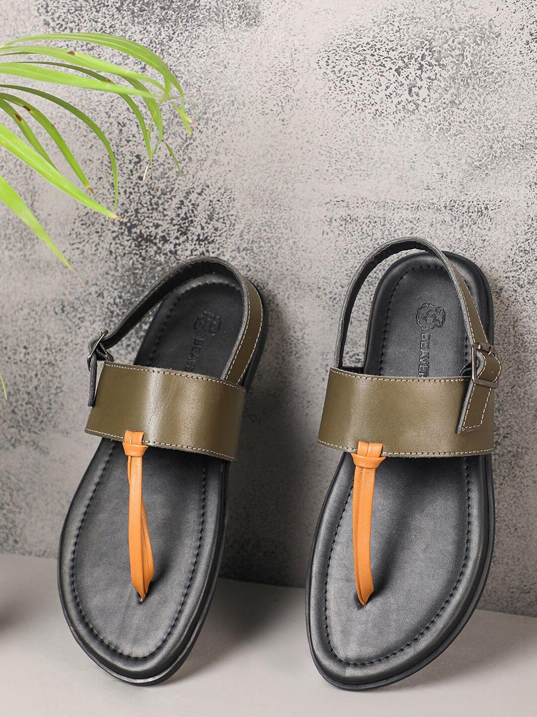 beaver men open toe leather comfort sandals with buckle detail