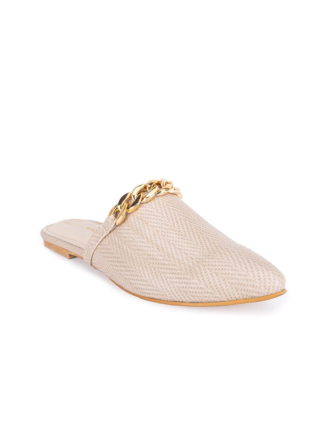 beaver pointed toe embellished textured mules