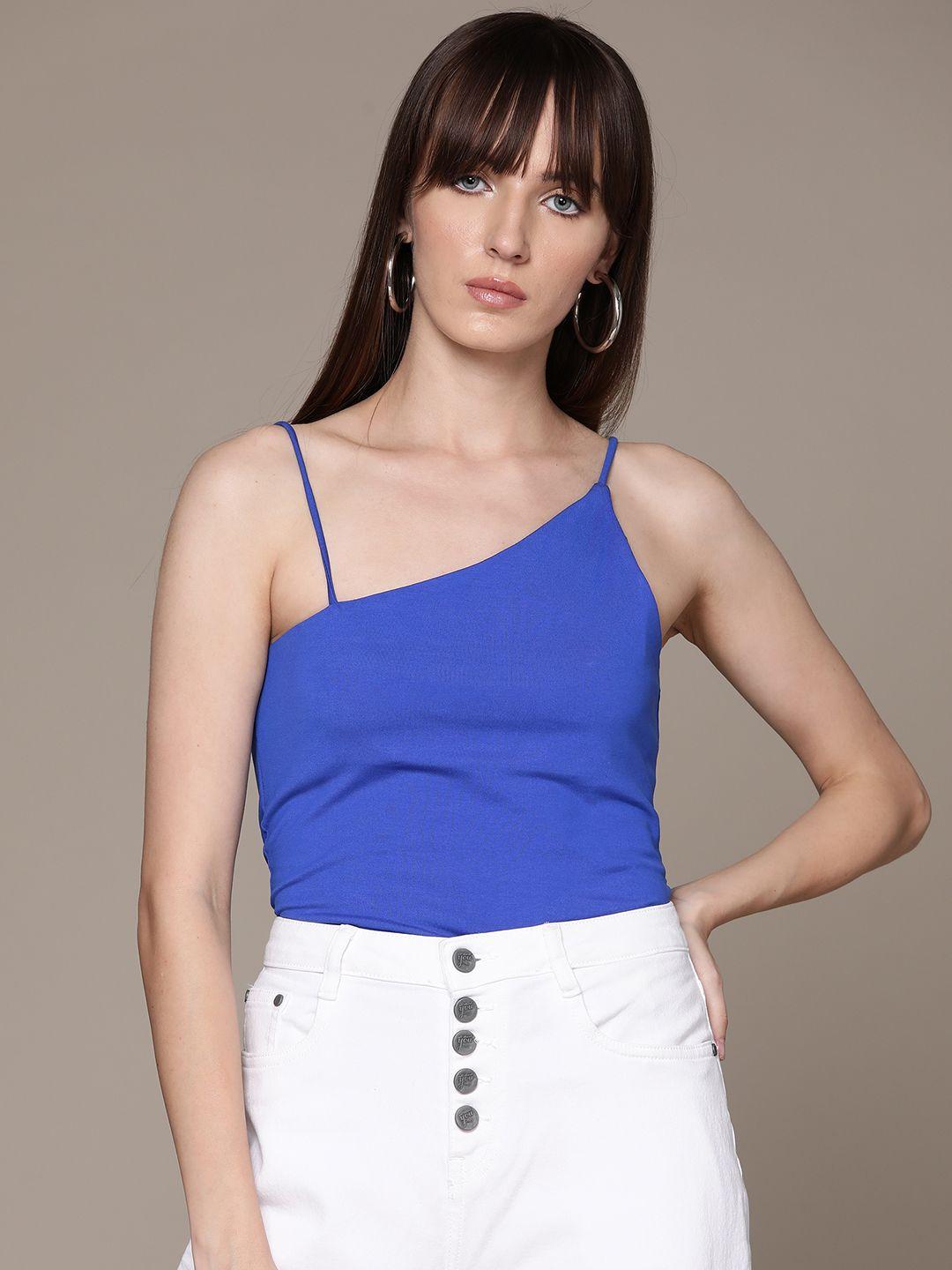 bebe  brighter basics asymmetric neck solid fitted top
