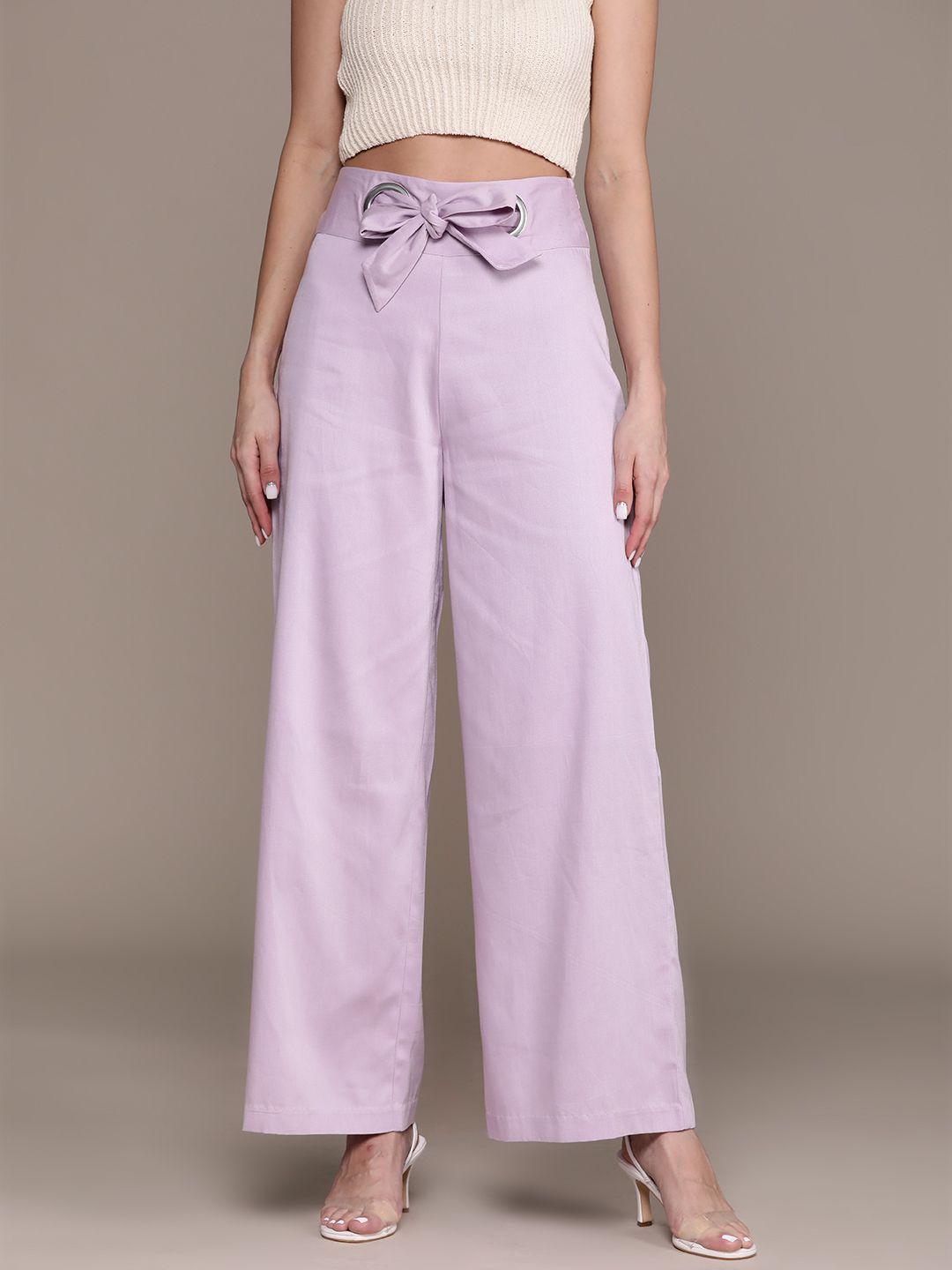 bebe women lavender all-day flared high-rise trousers