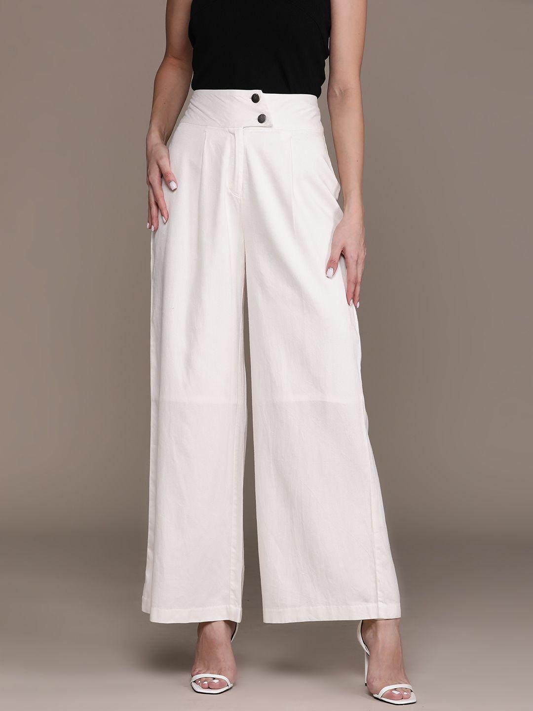 bebe women white all-day flared high-rise trousers