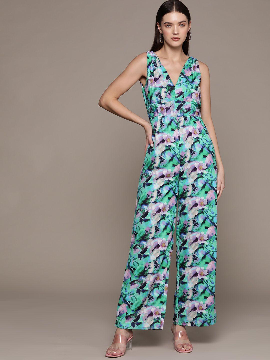 bebe all day floral printed v-neck basic jumpsuit