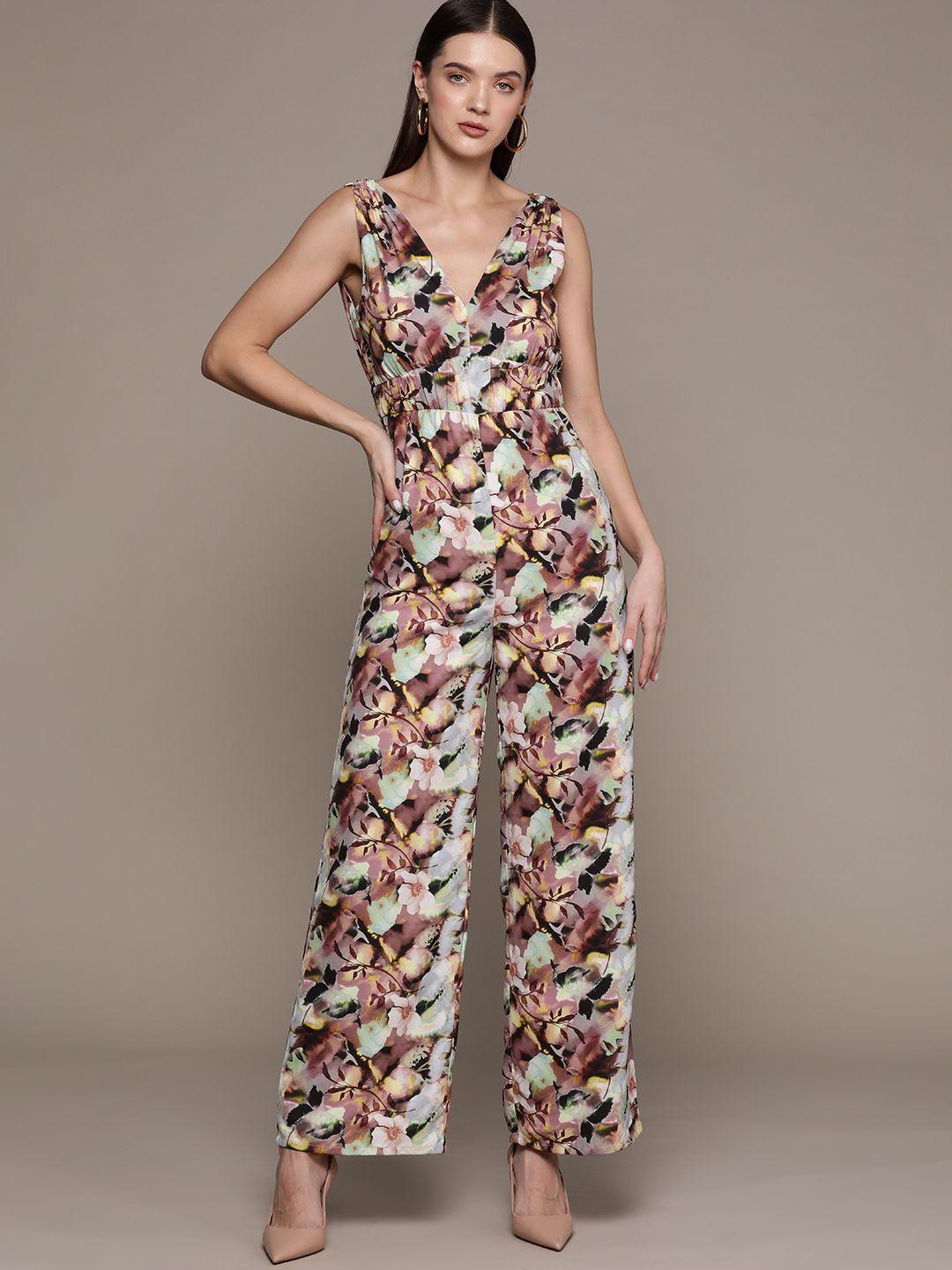 bebe all day floral printed v-neck basic jumpsuit