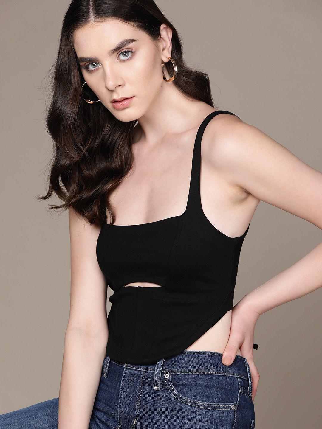 bebe black all day corset style top