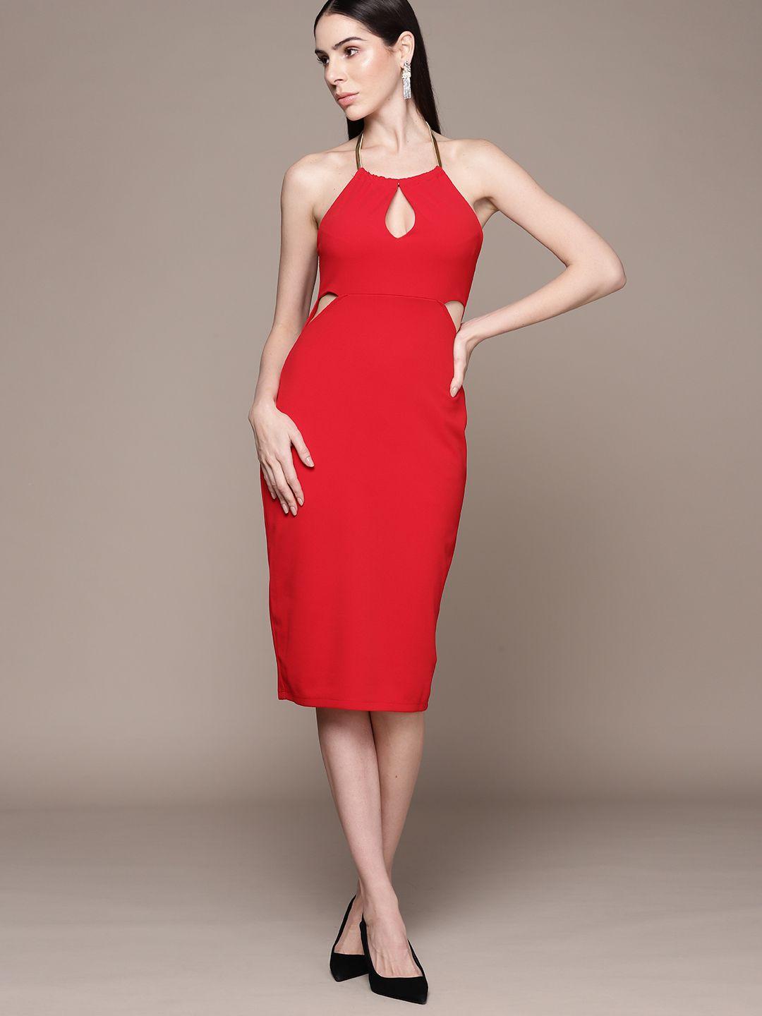 bebe brighter basics halter neck sheath dress