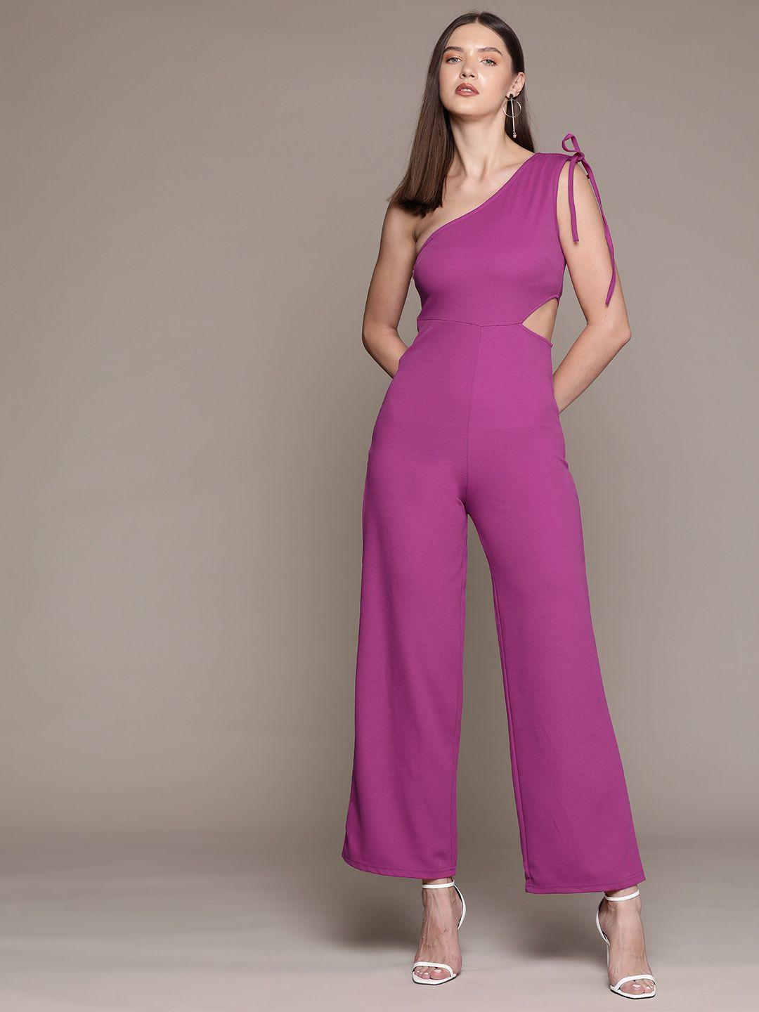 bebe brighter basics one shoulder cut-out detail jumpsuit