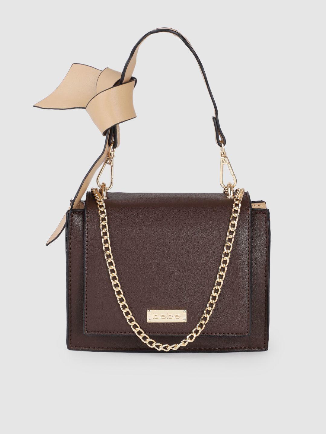 bebe brown solid structured handheld bag