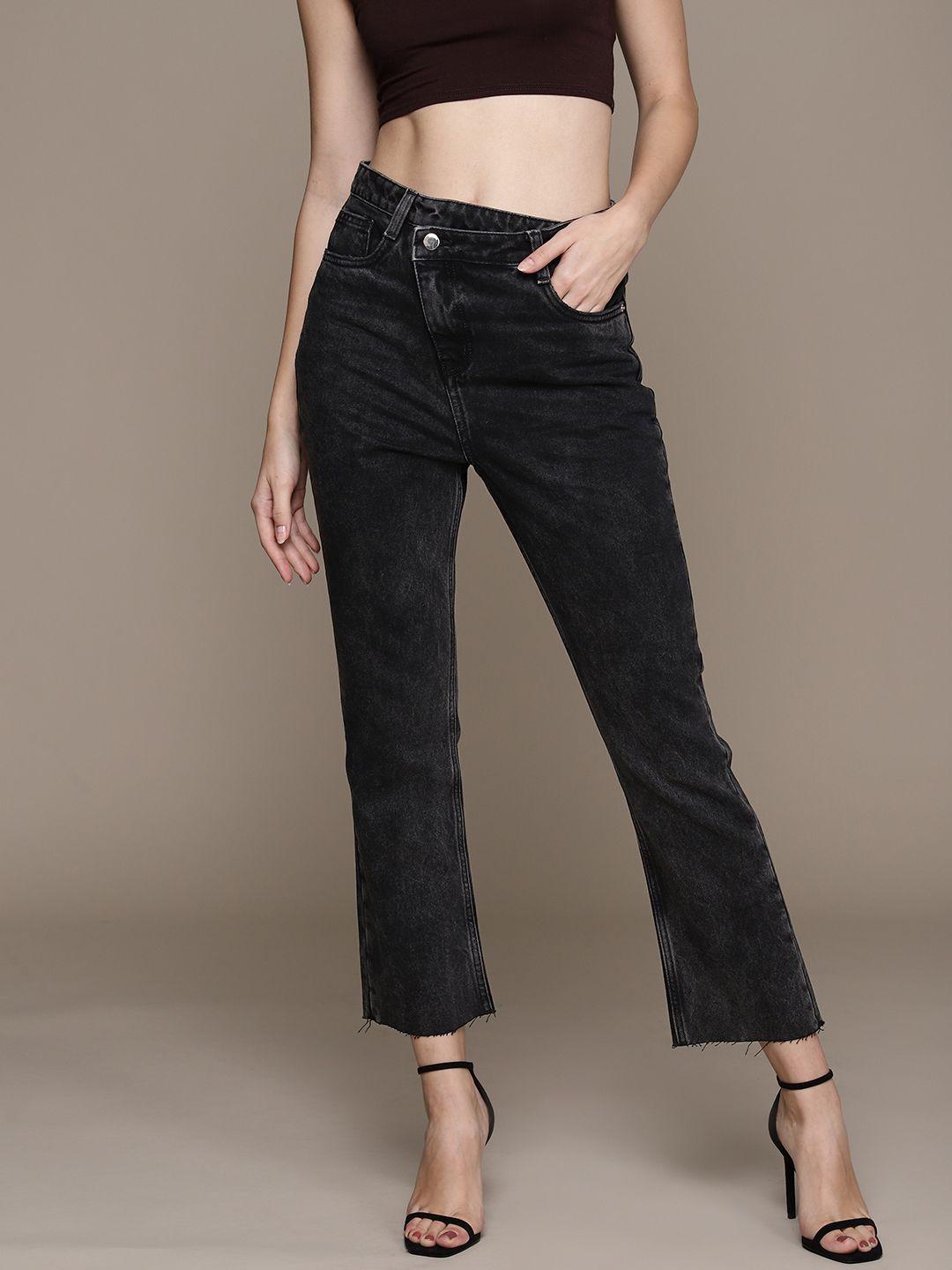 bebe denim daze straight fit pure cotton high-rise frayed jeans