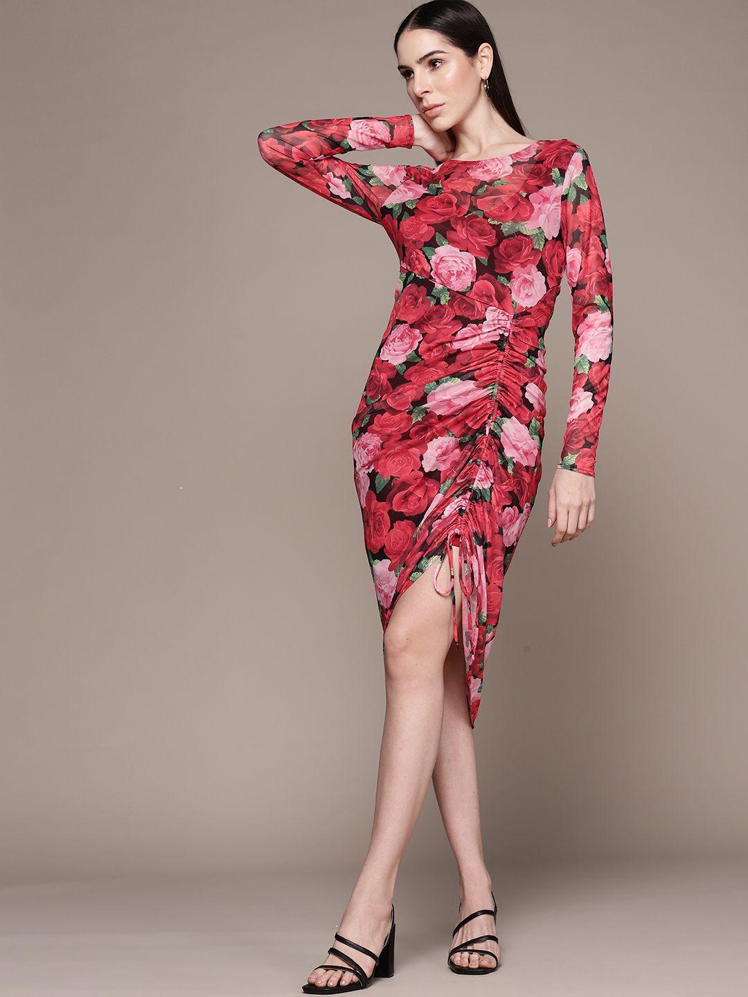 bebe dose of vitamin floral print ruched bodycon dress