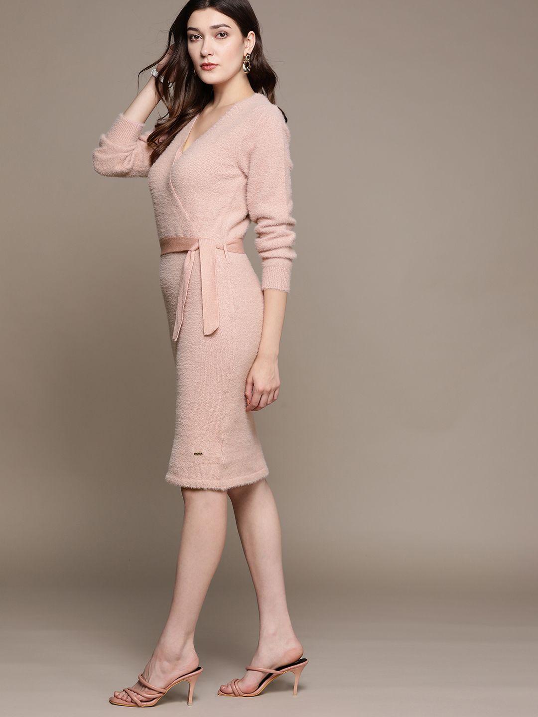 bebe dusty pink all day wrap dress with a belt