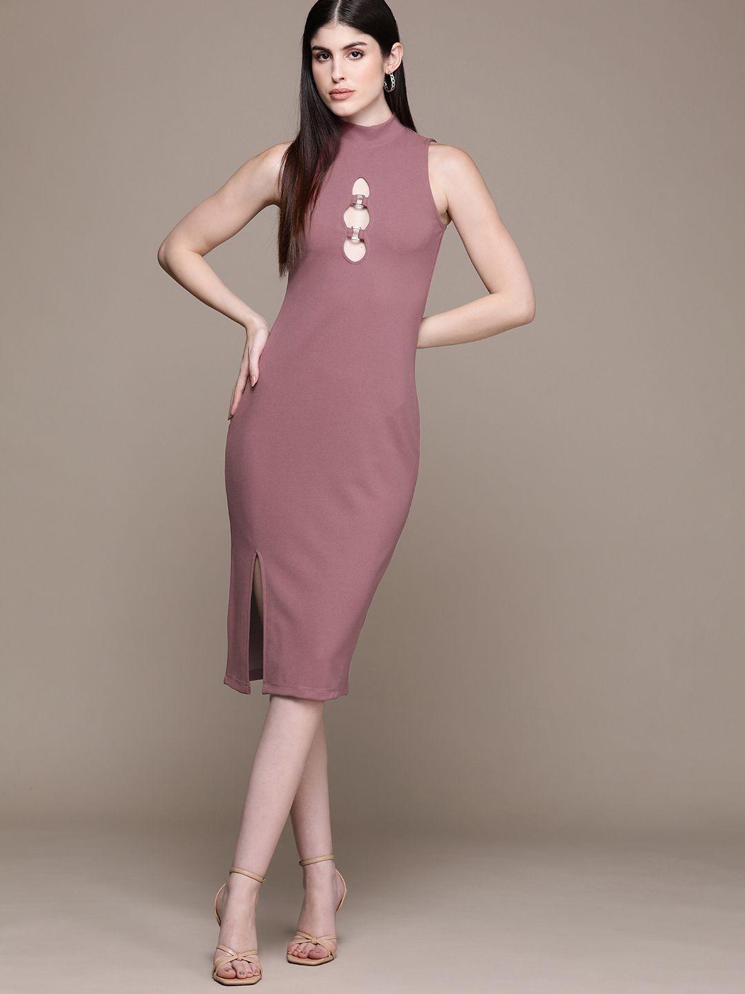 bebe mauve future glam cut-out sheath dress