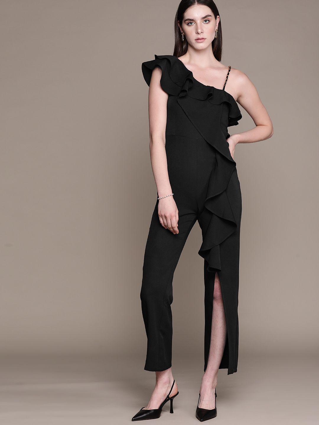 bebe midnight black soft romance ruffled jumpsuit