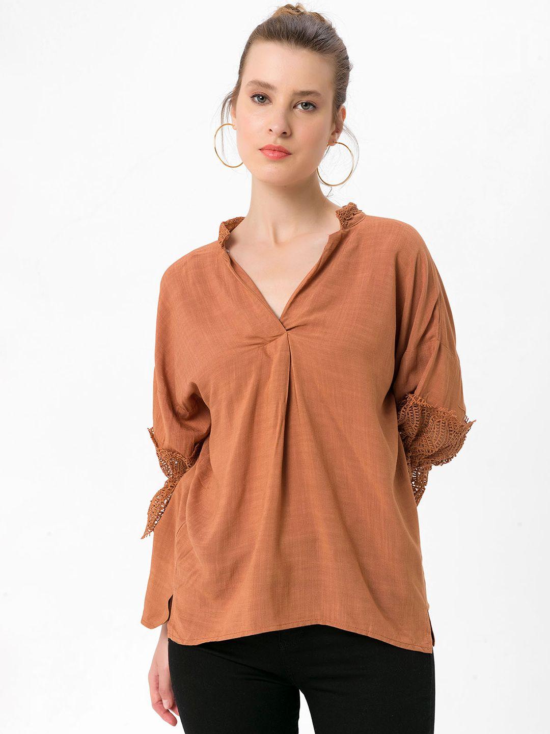 bebe plus rust orange solid mandarin collar top