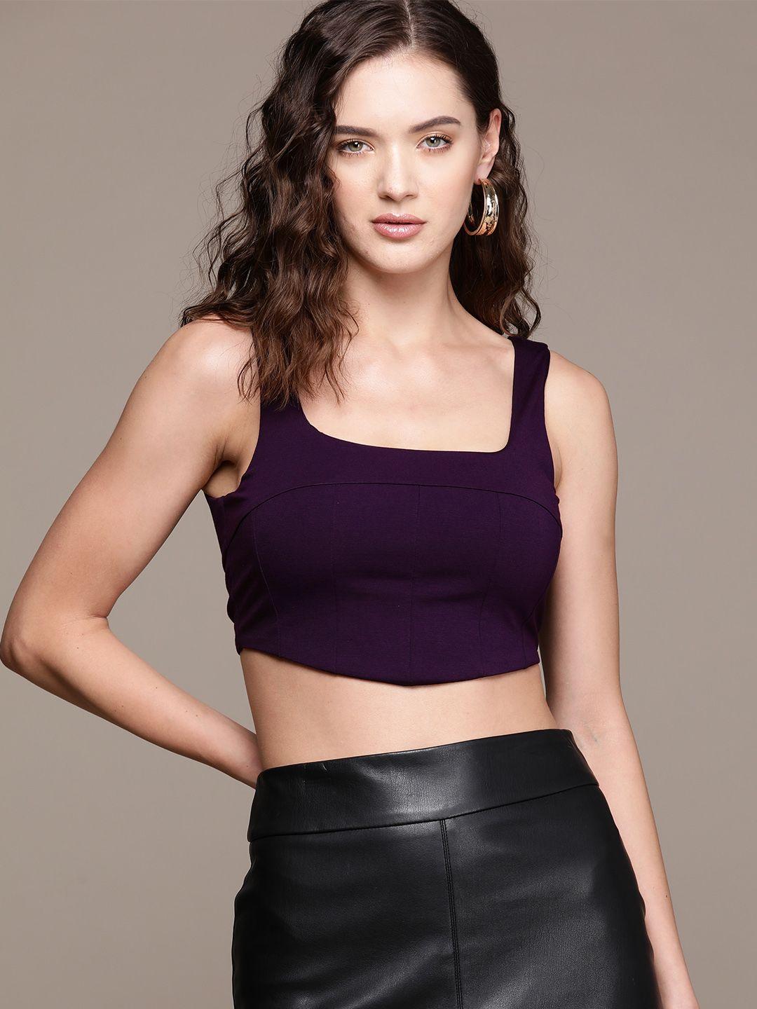 bebe purple dose of vitamin fitted crop top