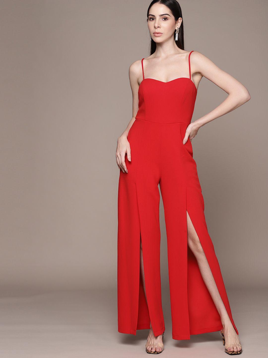 bebe red all day high-slits basic jumpsuit