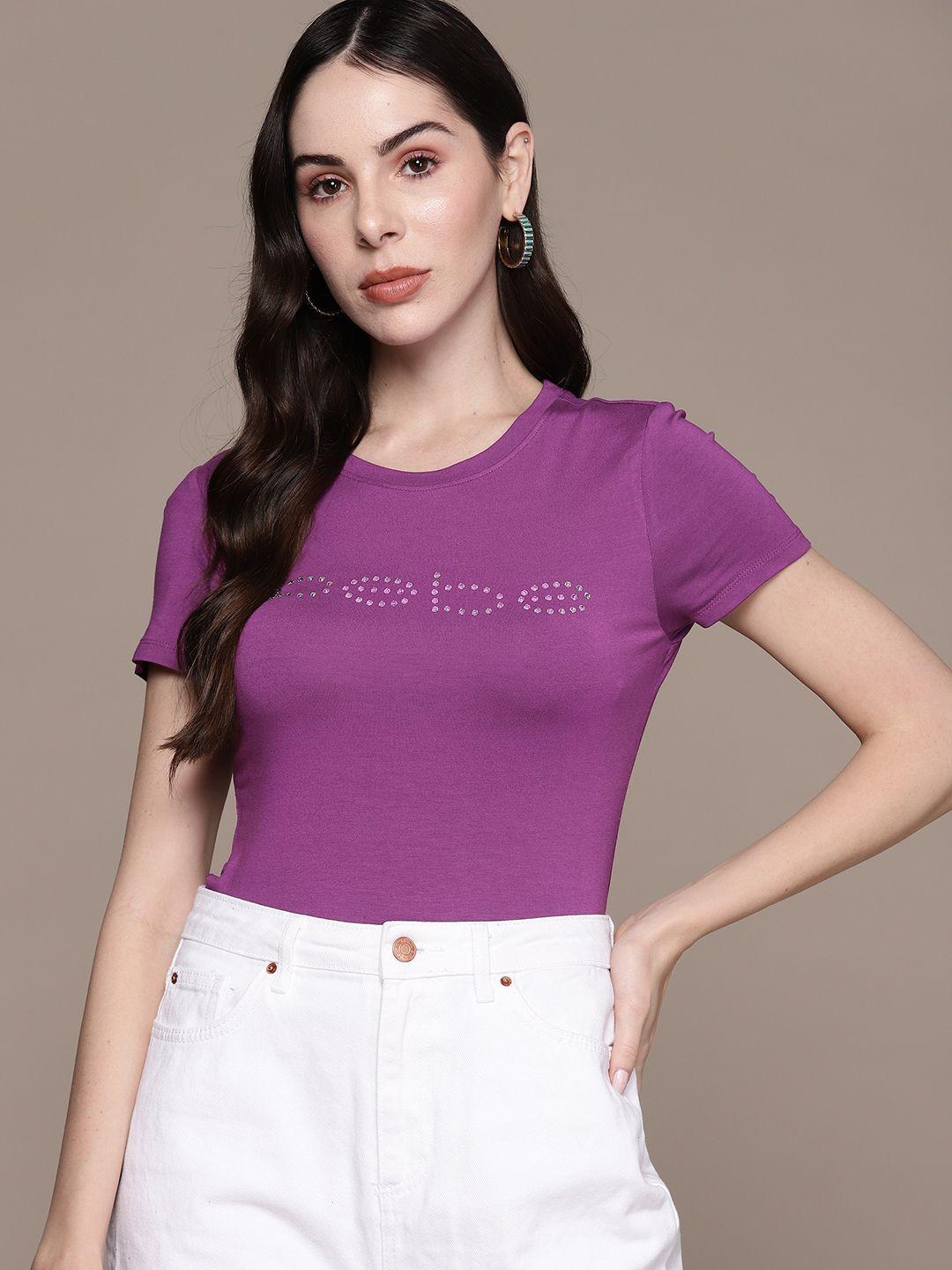 bebe season staples brand logo embellished fitted top