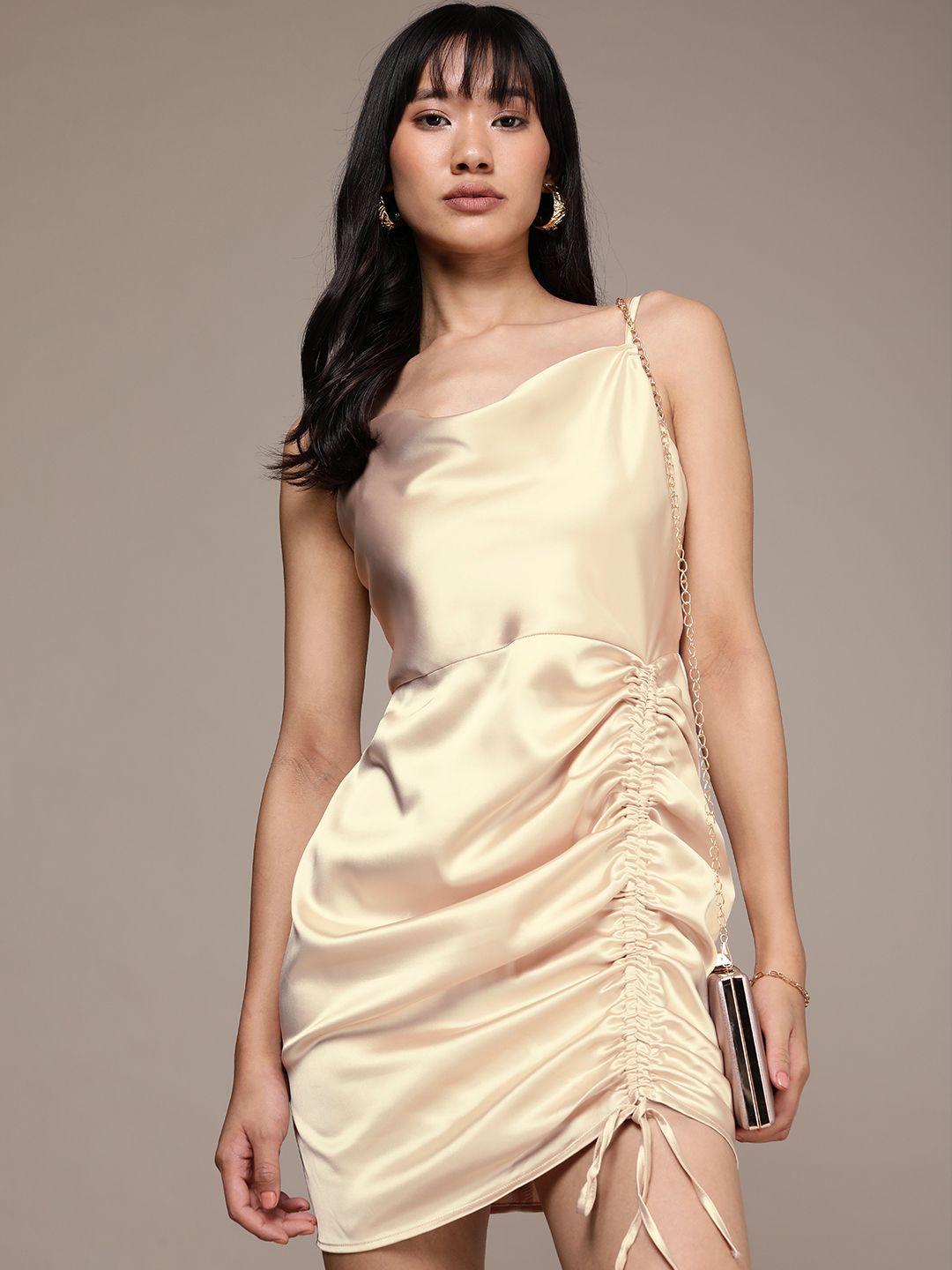 bebe solid satin sheath dress with tie up detailing