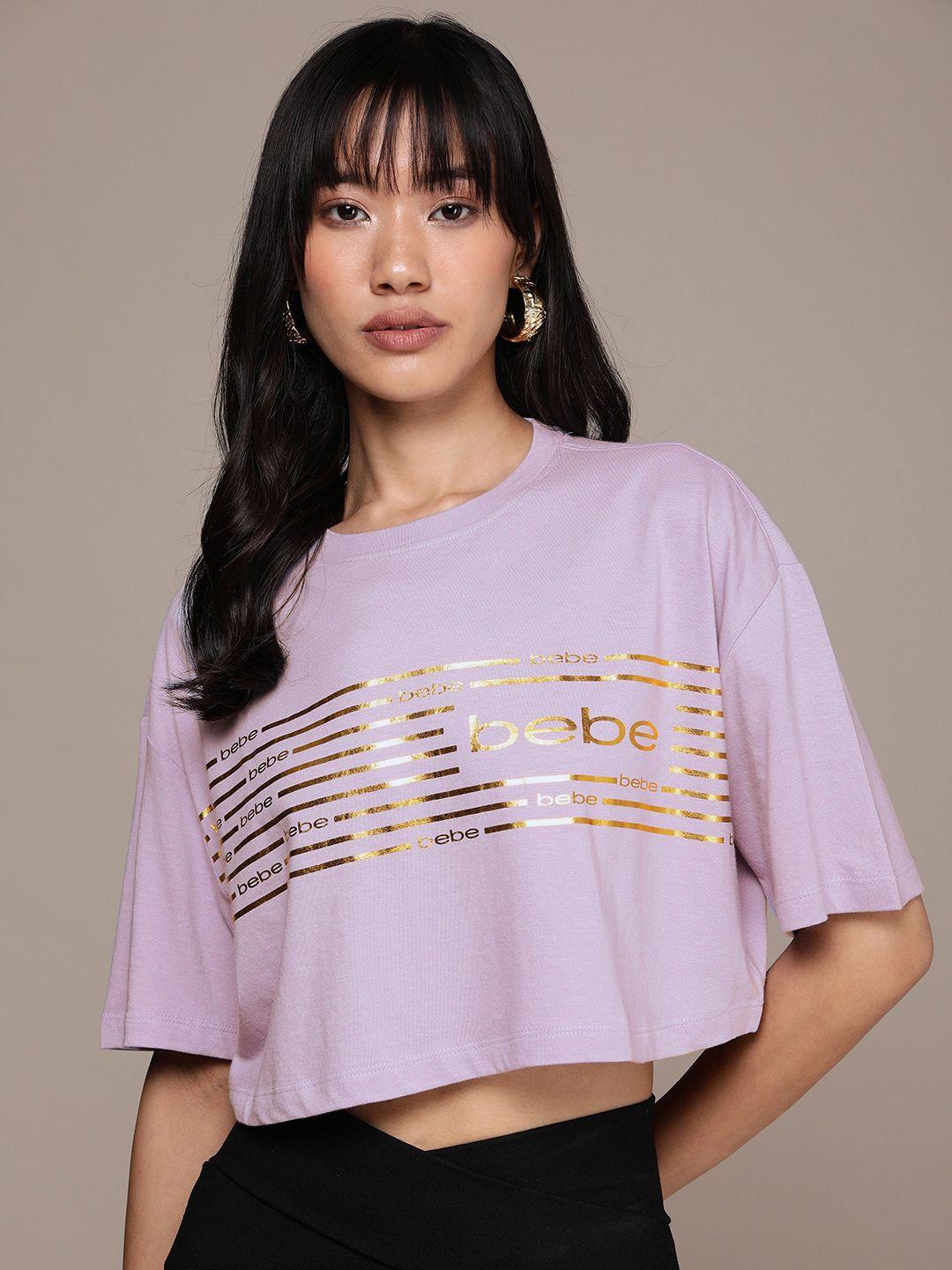 bebe striped & brand logo detail drop-shoulder sleeves t-shirt