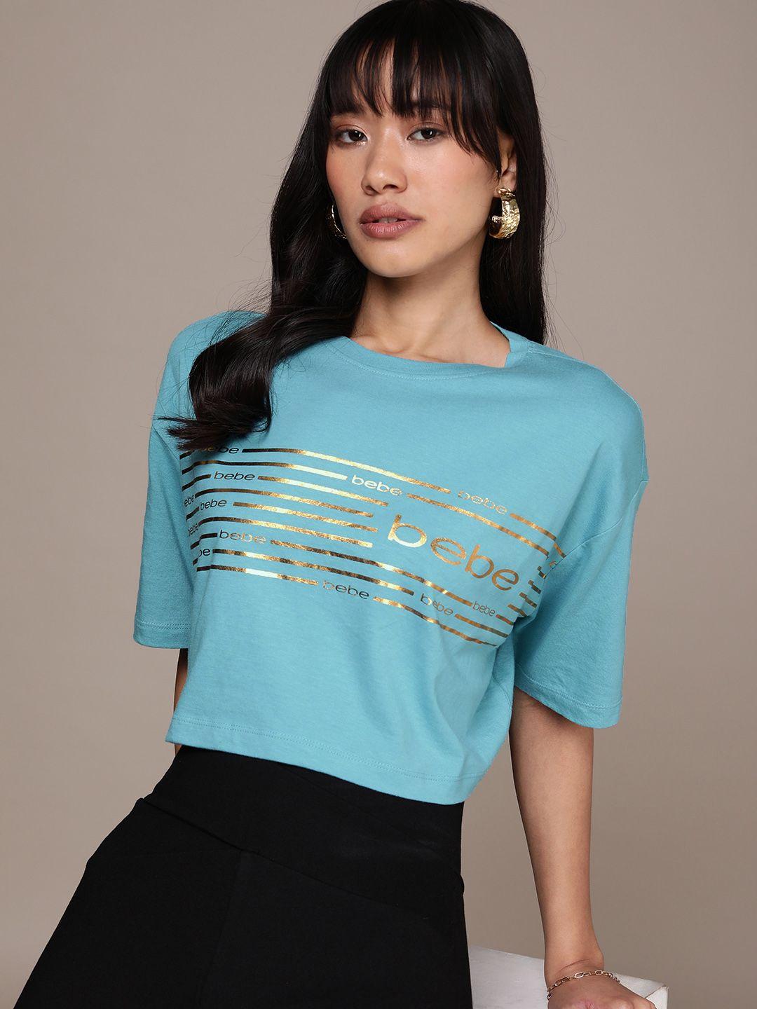 bebe striped & brand logo detail drop-shoulder sleeves t-shirt