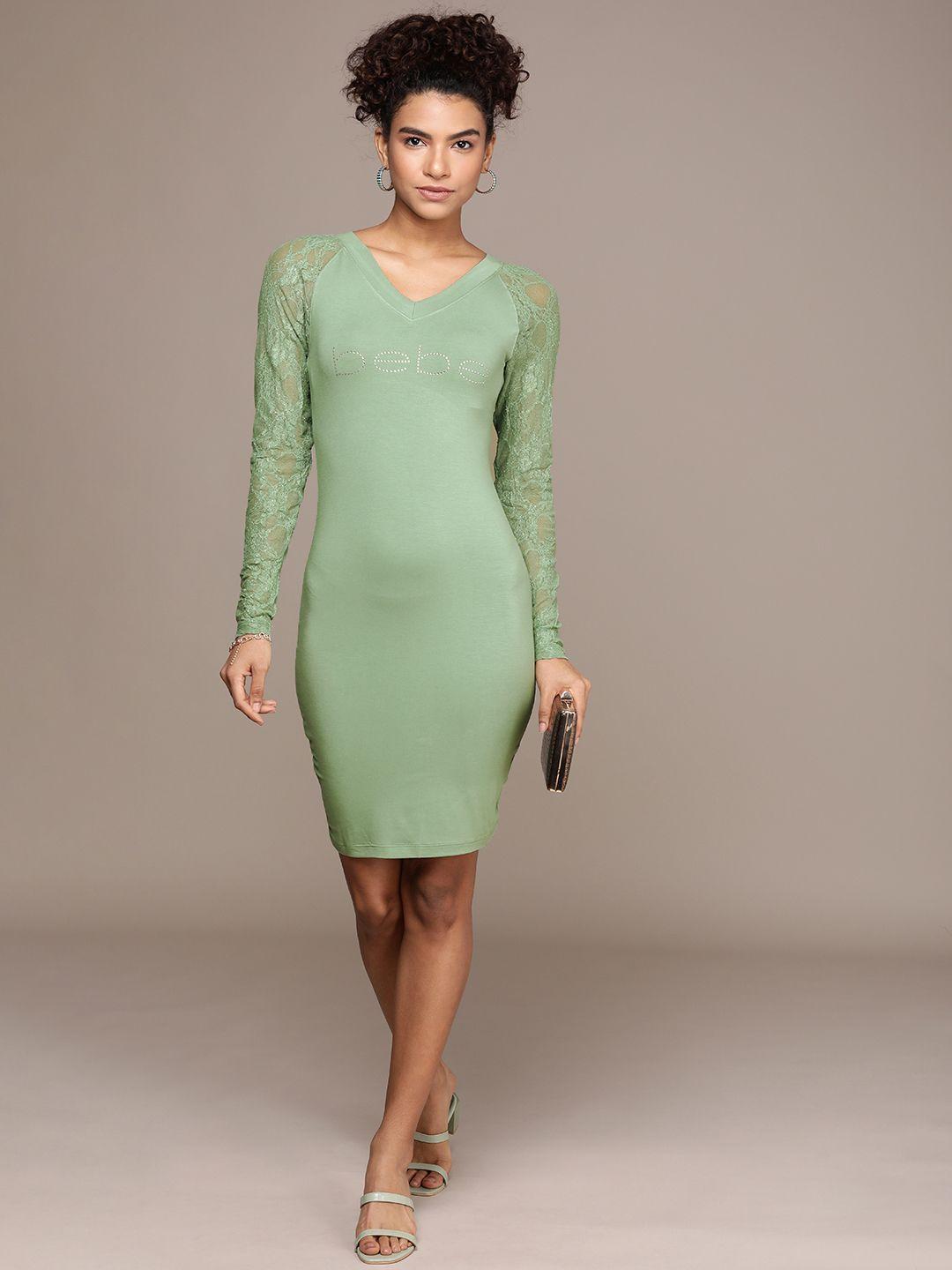 bebe v-neck long sleeves bodycon dress